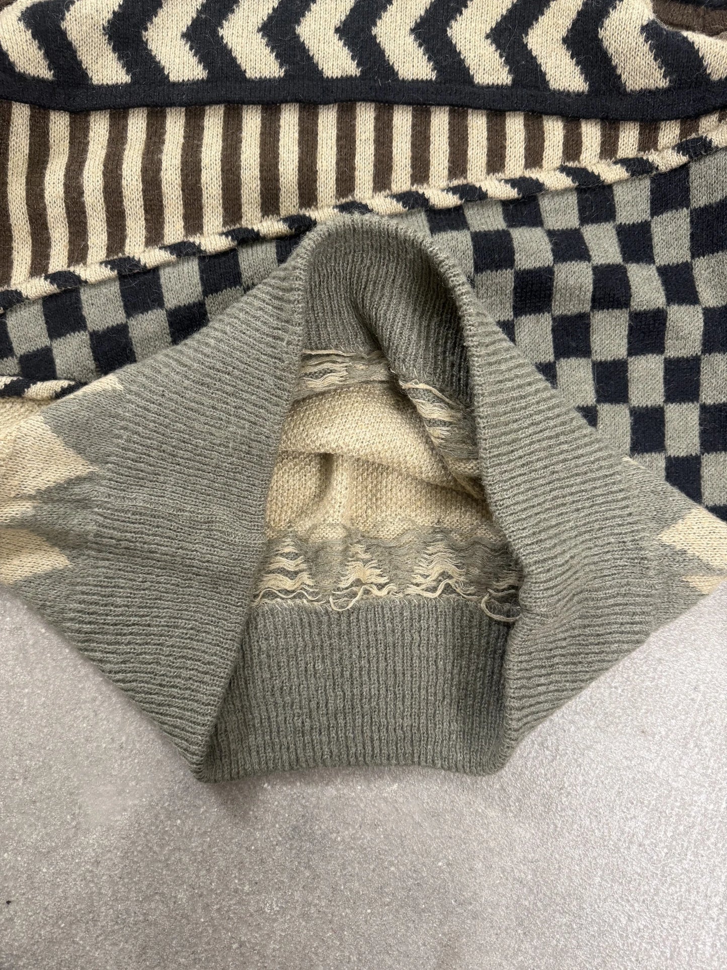 Maglione Vintage Issey Miyake Main Line A/W 1982 Patchwork Geometric Knit Sweater | Taglia M