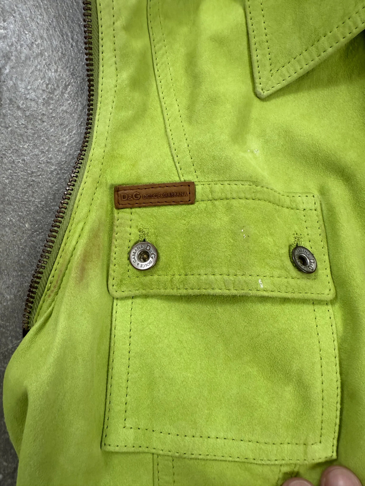 D&G Dolce & Gabbana SS2003 Archive Lime Giacca in camoscio Modulare con maniche rimovibili | Taglia 44IT