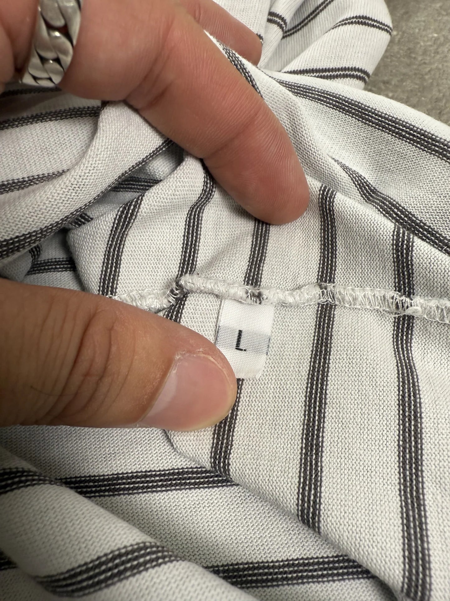 T-Shirt Stone Island Denims S/S 2008 Vintage Righe Logo Spellout Bianca Nera | Taglia L
