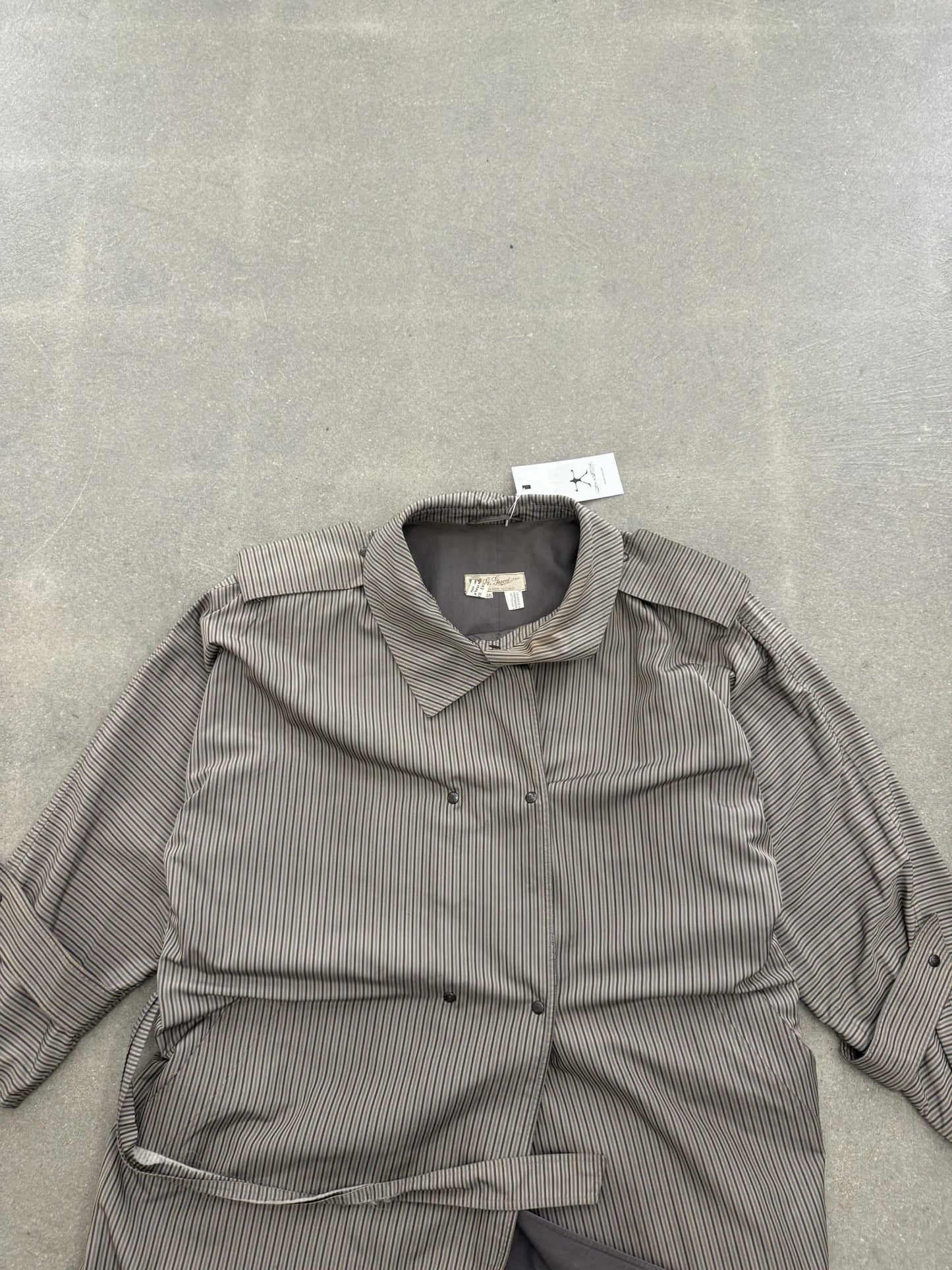 Trench archivio G. Gucci S.p.A. Anni 70 in 100% Pura Seta Rigato | Taglia 46