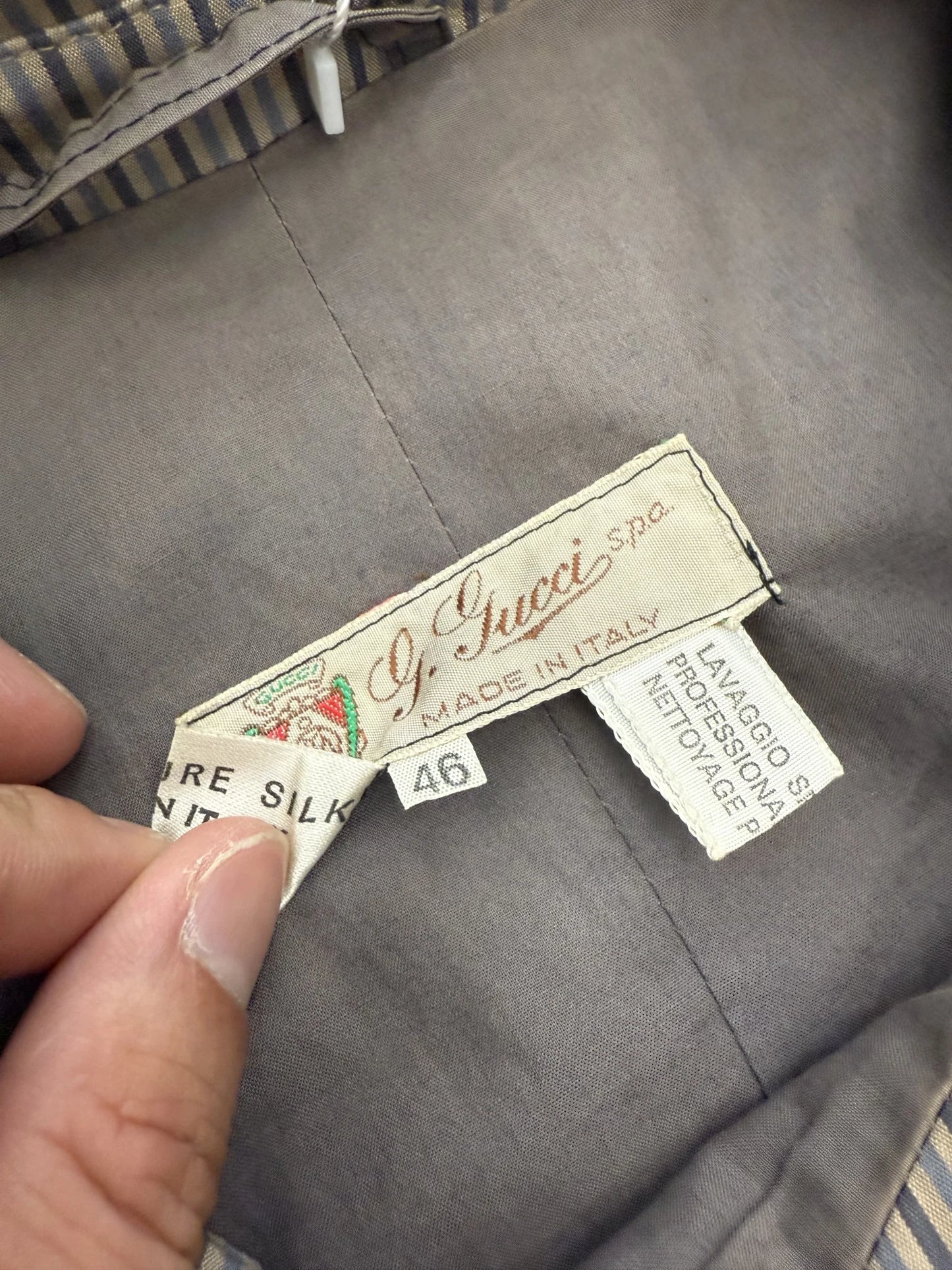 Trench archivio G. Gucci S.p.A. Anni 70 in 100% Pura Seta Rigato | Taglia 46