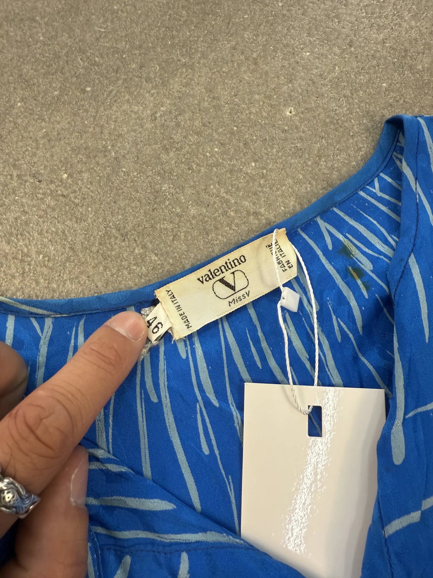 Camicia Valentino Miss V Vintage Anni 80 Seta Blu Grafica Fuochi d'Artificio | Taglia 46