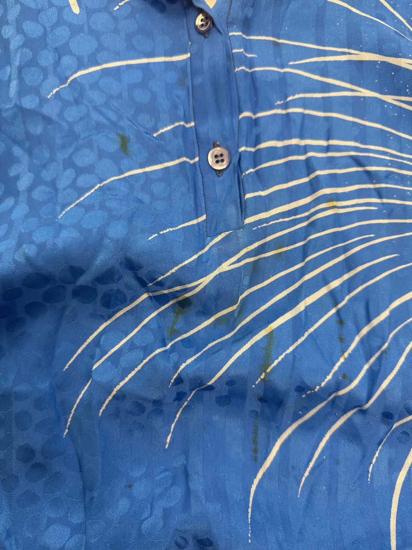 Camicia Valentino Miss V Vintage Anni 80 Seta Blu Grafica Fuochi d'Artificio | Taglia 46