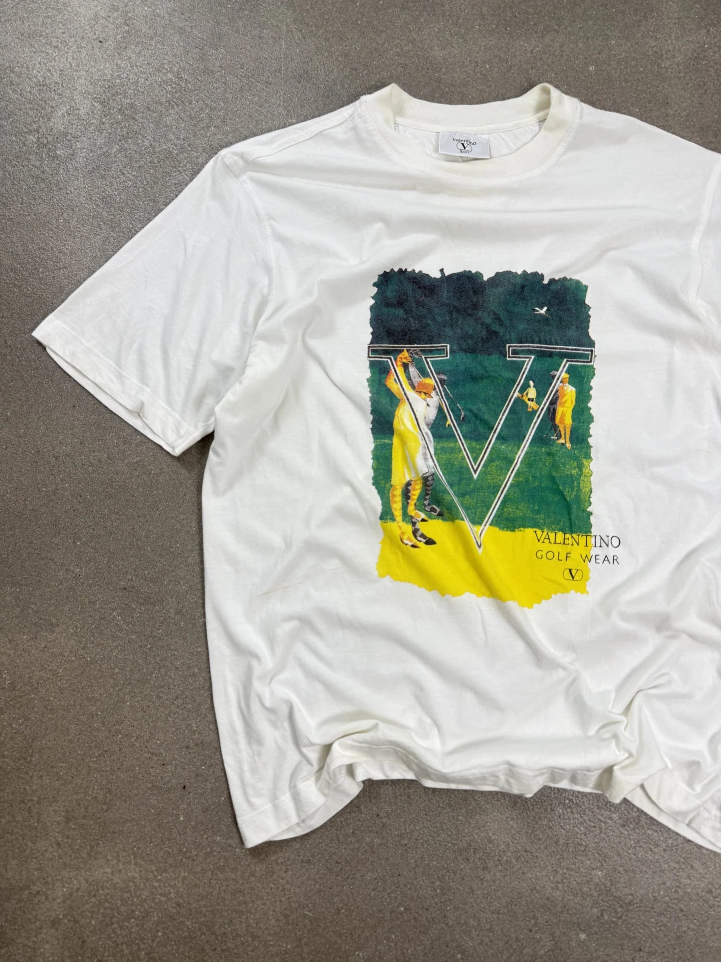 T-Shirt Vintage Valentino Sport Golf Wear 80s 90s Ellesse Off-White | Taglia XL