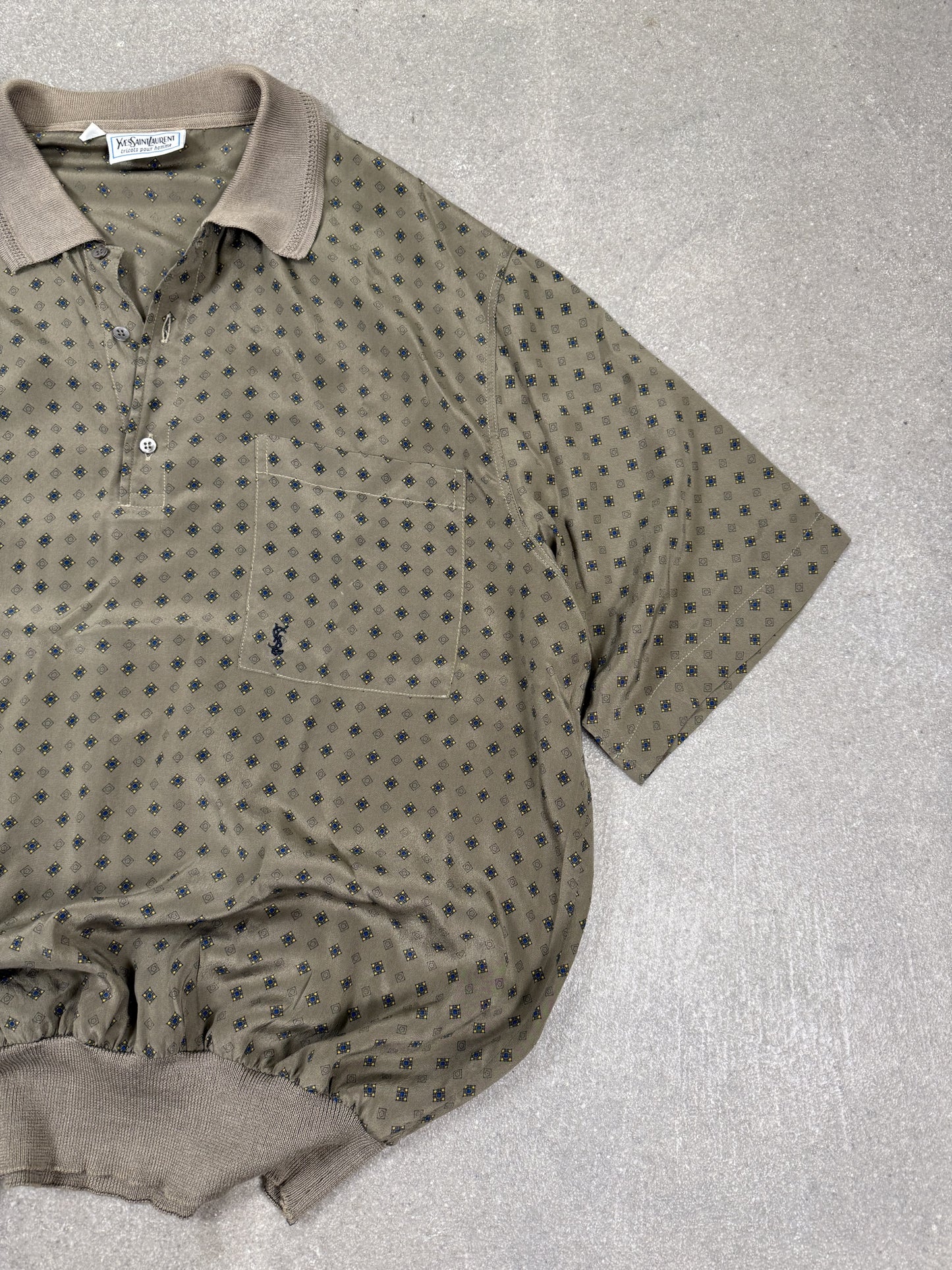 Polo in Seta Yves Saint Laurent Vintage Anni 80 Beige Olive IT 54 | Archive