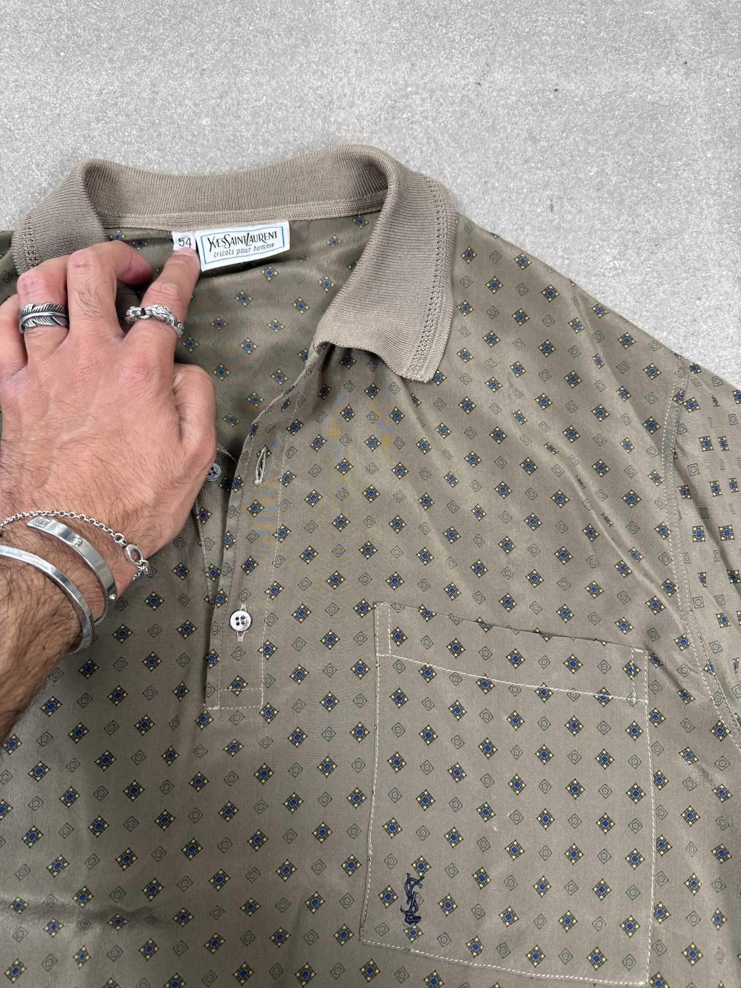 Polo in Seta Yves Saint Laurent Vintage Anni 80 Beige Olive IT 54 | Archive