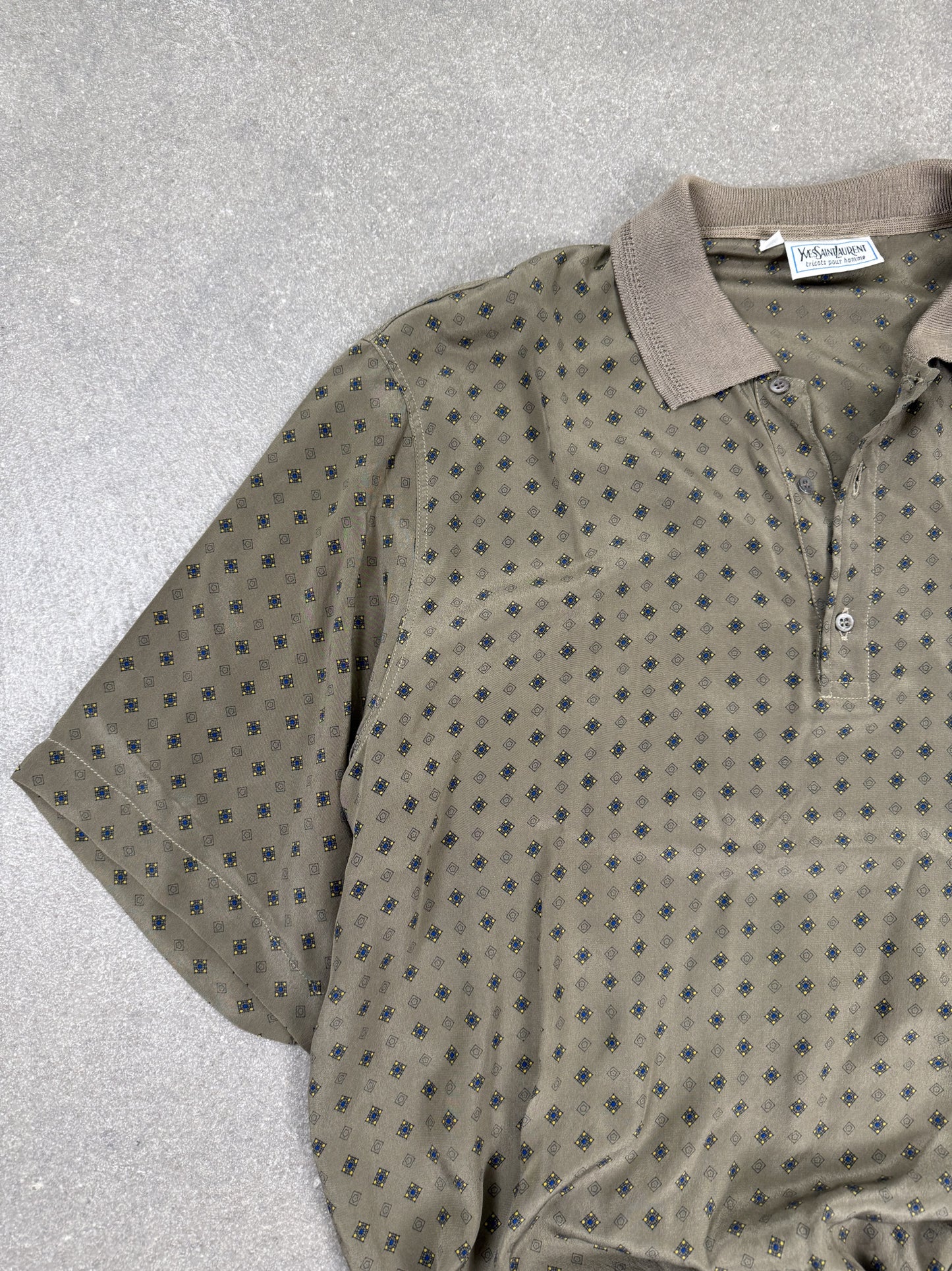 Polo in Seta Yves Saint Laurent Vintage Anni 80 Beige Olive IT 54 | Archive