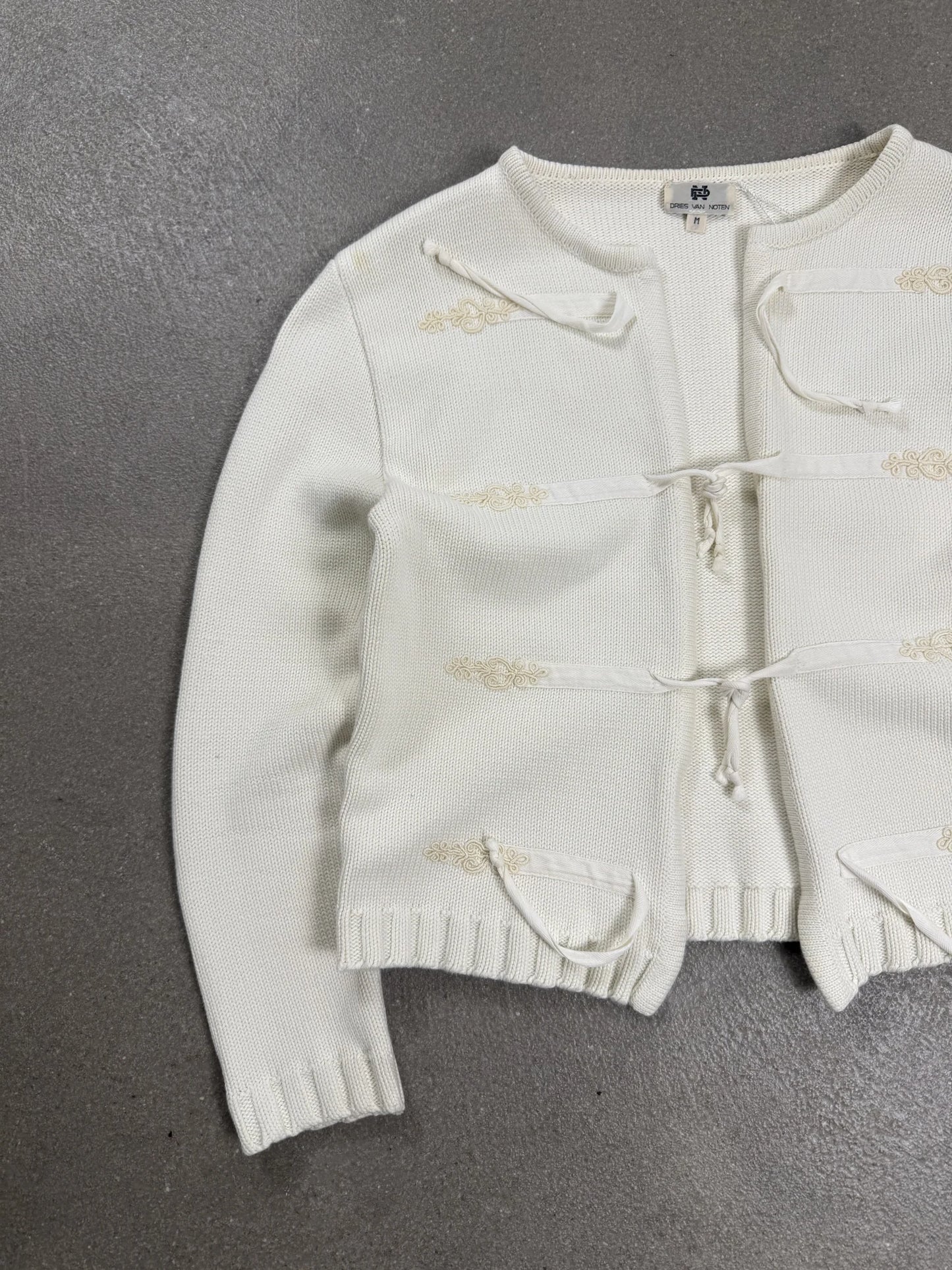 Cardigan Archive Dries Van Noten Anni '90 Archive Panna con Chiusura Frogs Stringhe | Taglia M