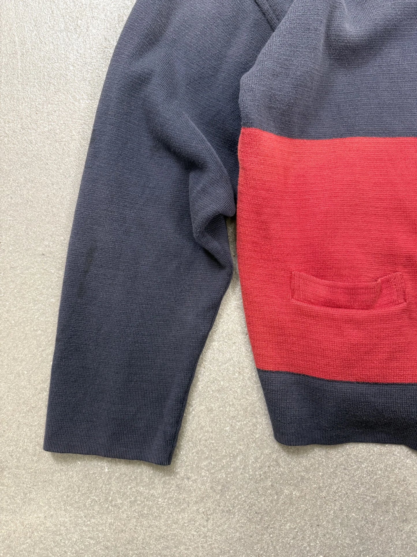 Dries Van Noten 1990s Archive Cardigan Oversize Cropped Color-Block Blu Rosso | Taglia M