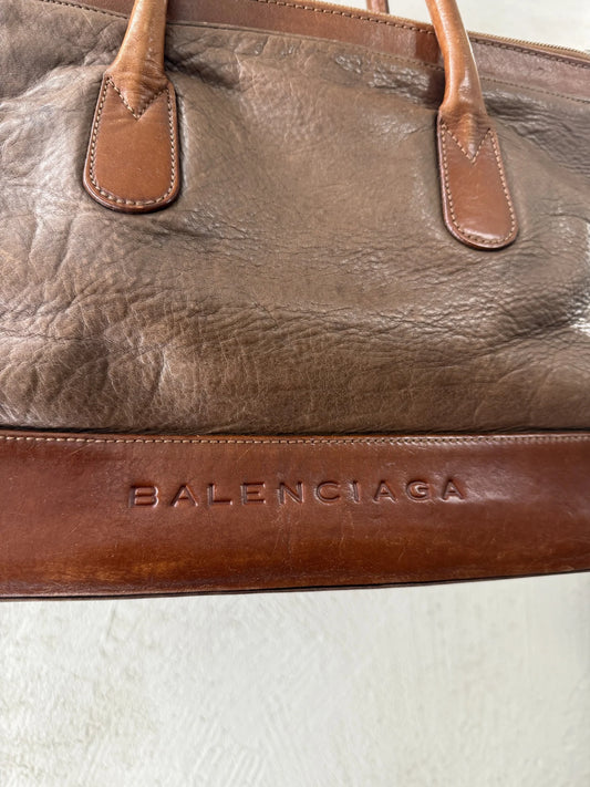 Borsa Balenciaga Archive Primi Anni 2000 Tote Bag Pelle Marrone Cuoio BB Logo | Made in Spain