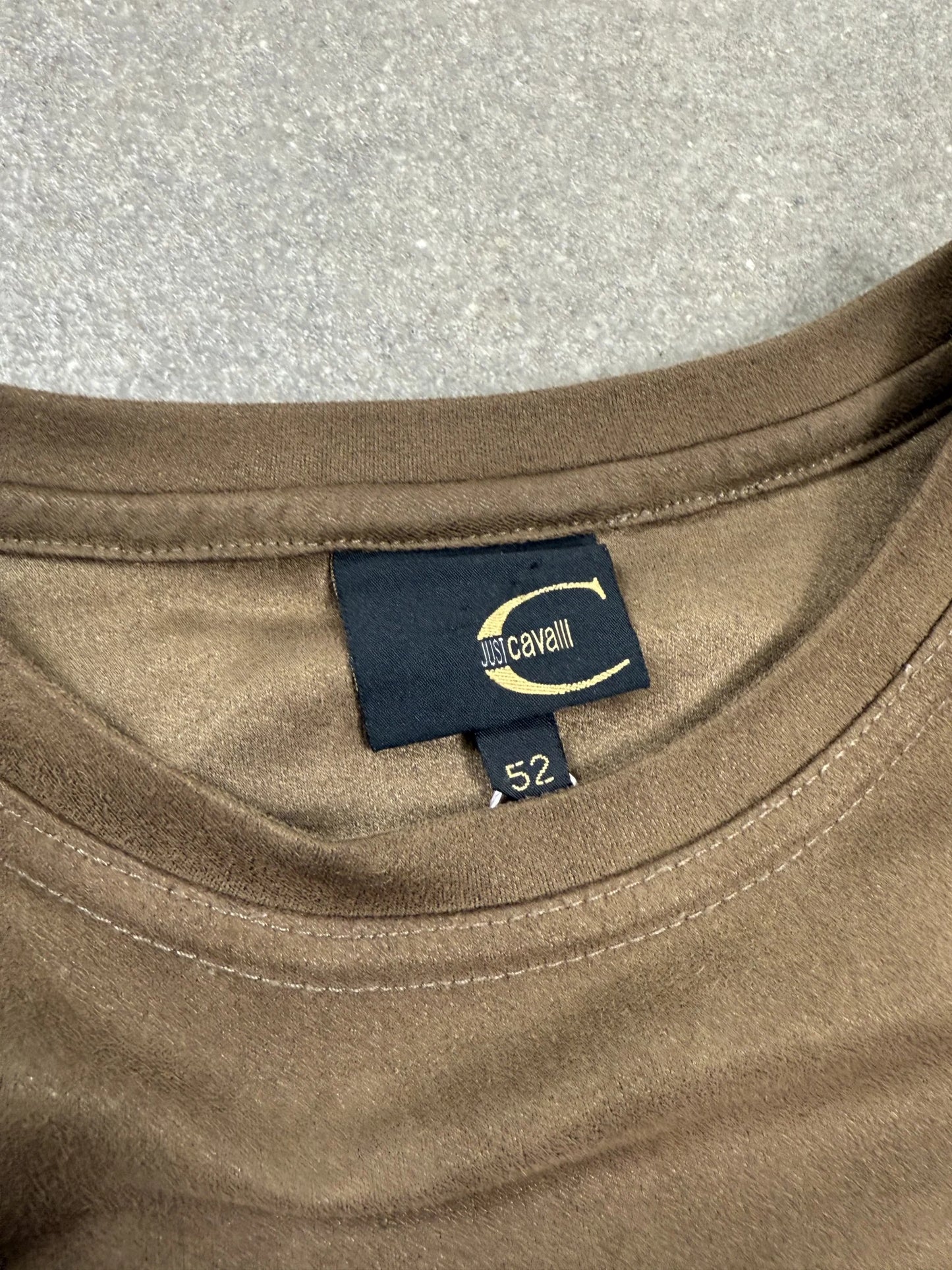 2000s Cavalli Archive Maglia Maniche Lunghe Beige Effetto Velluto Grafica Grifoni | Taglia 52 Slim