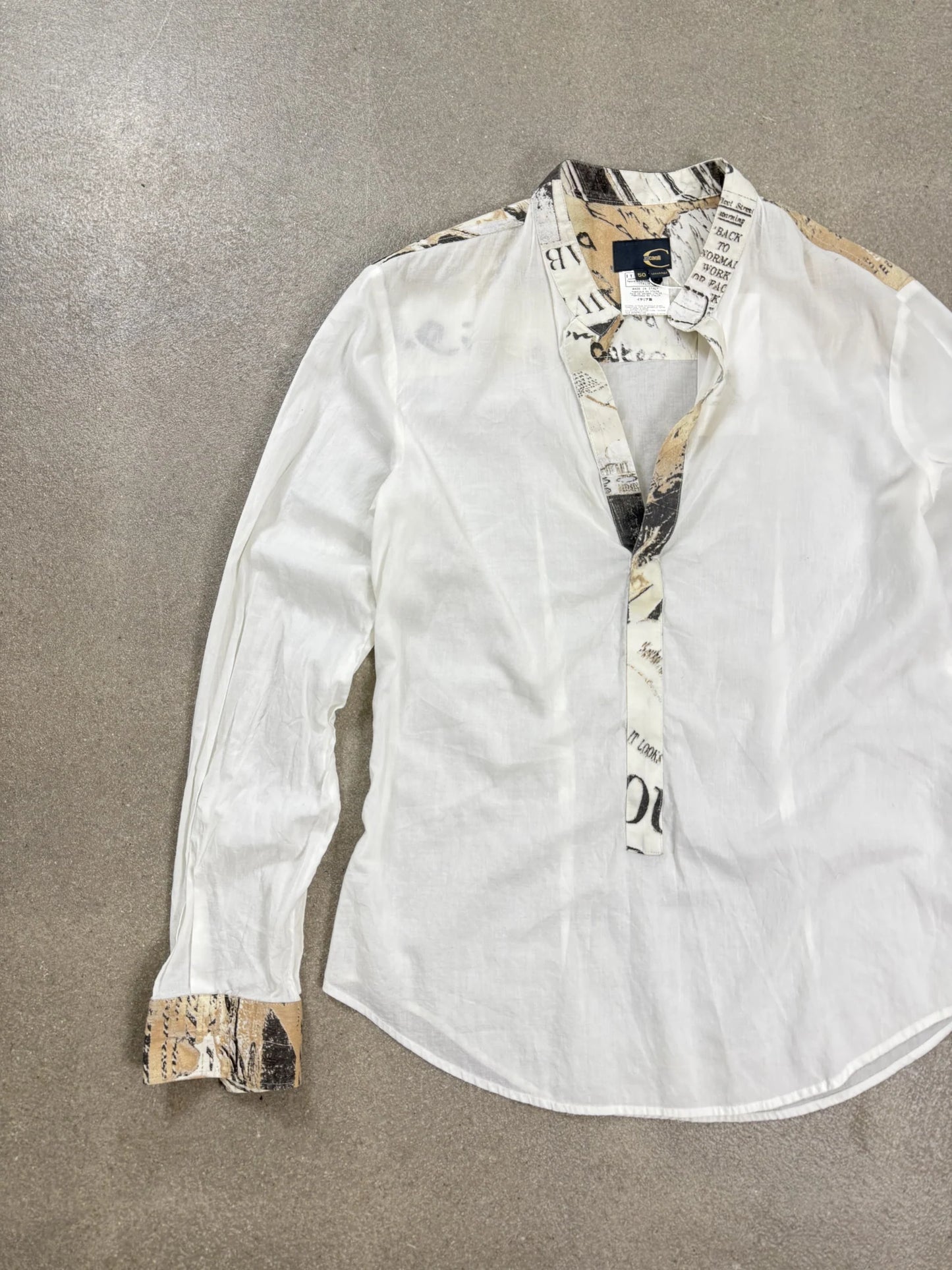 Camicia Tunica Just Cavalli 2001 Archive Popover Grafica Newspaper Bianco Made in Italy | Taglia IT 50 / L