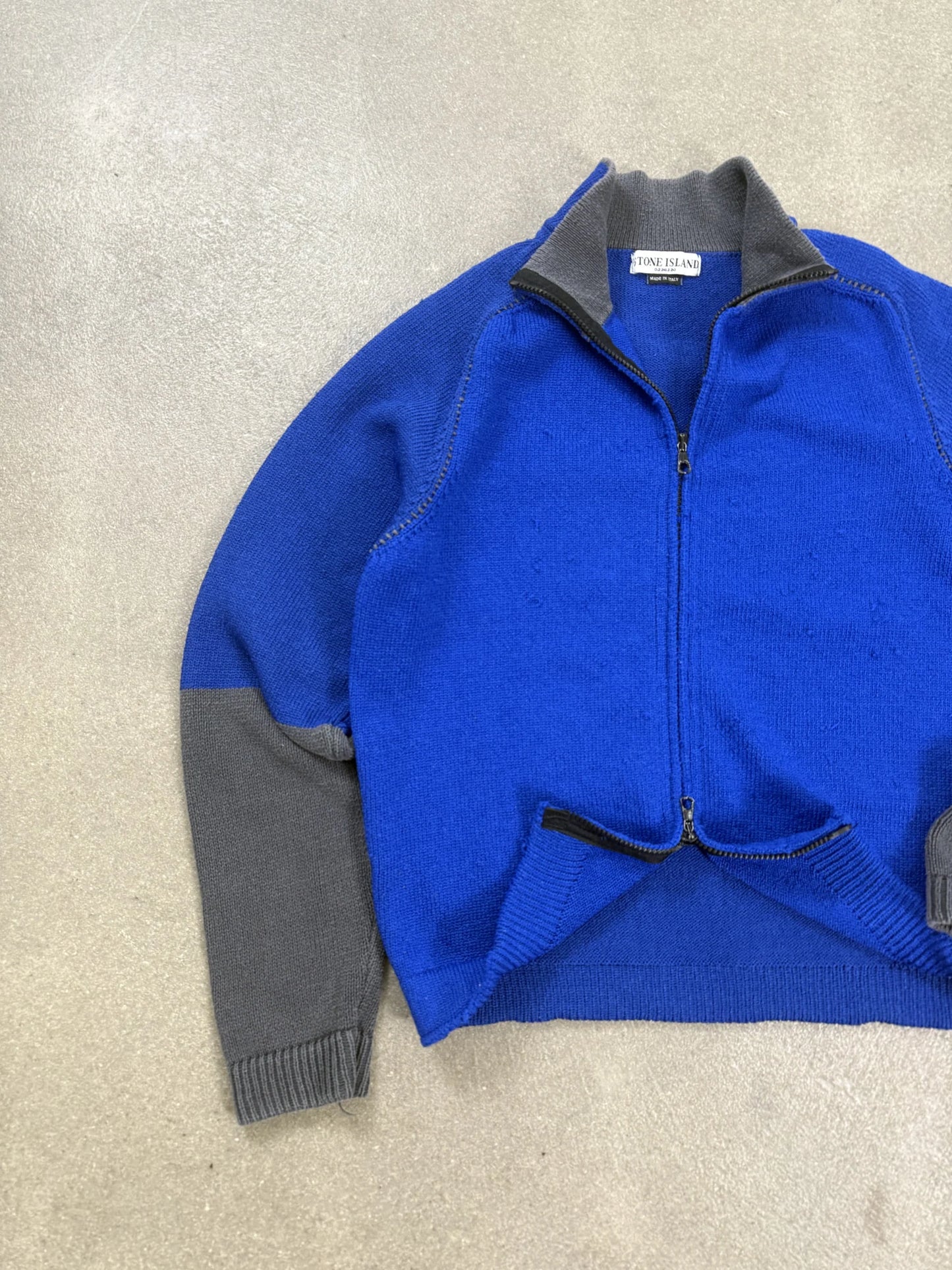 Maglione Stone Island S/S 2004 Archive Two-Tone Zip Blouson Blu Grigio | Taglia M