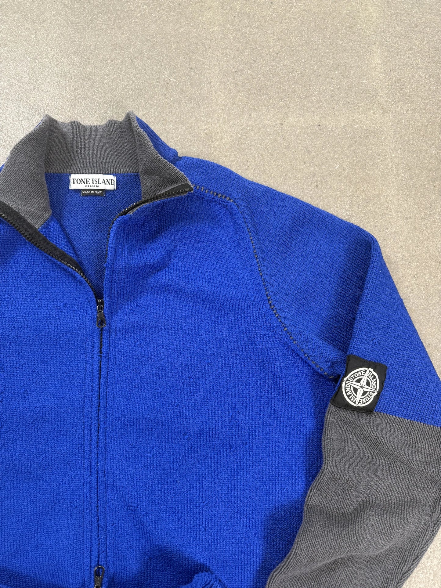 Maglione Stone Island S/S 2004 Archive Two-Tone Zip Blouson Blu Grigio | Taglia M