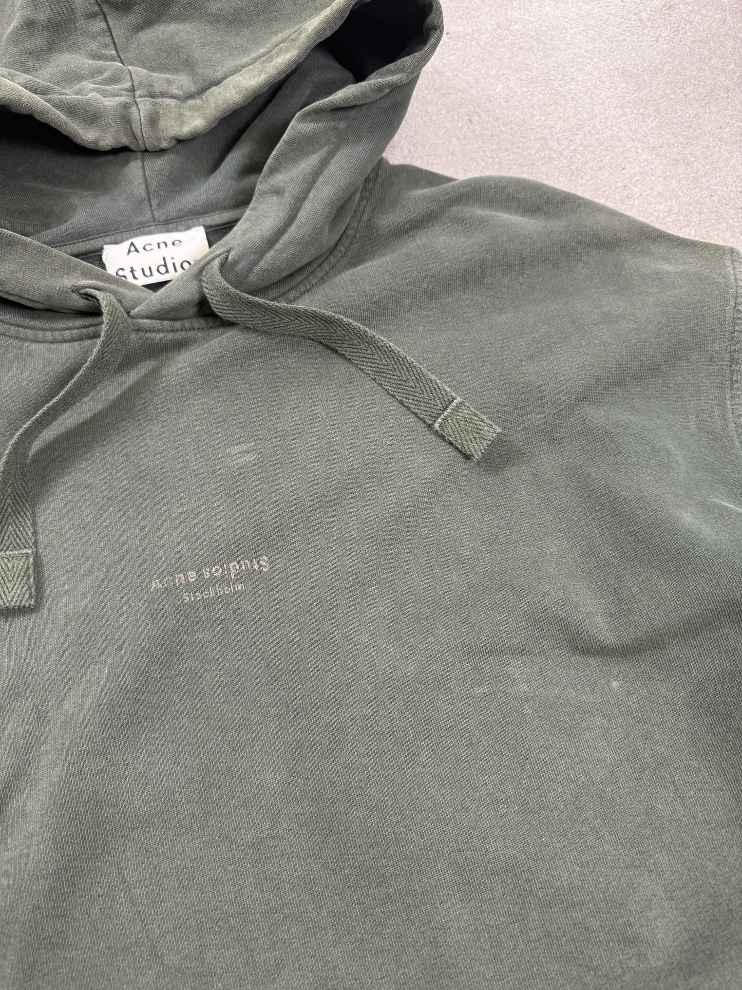 2020 Acne Studios Franklin Felpa Con Cappuccio Verde Militare Reverse Logo |  Taglia M