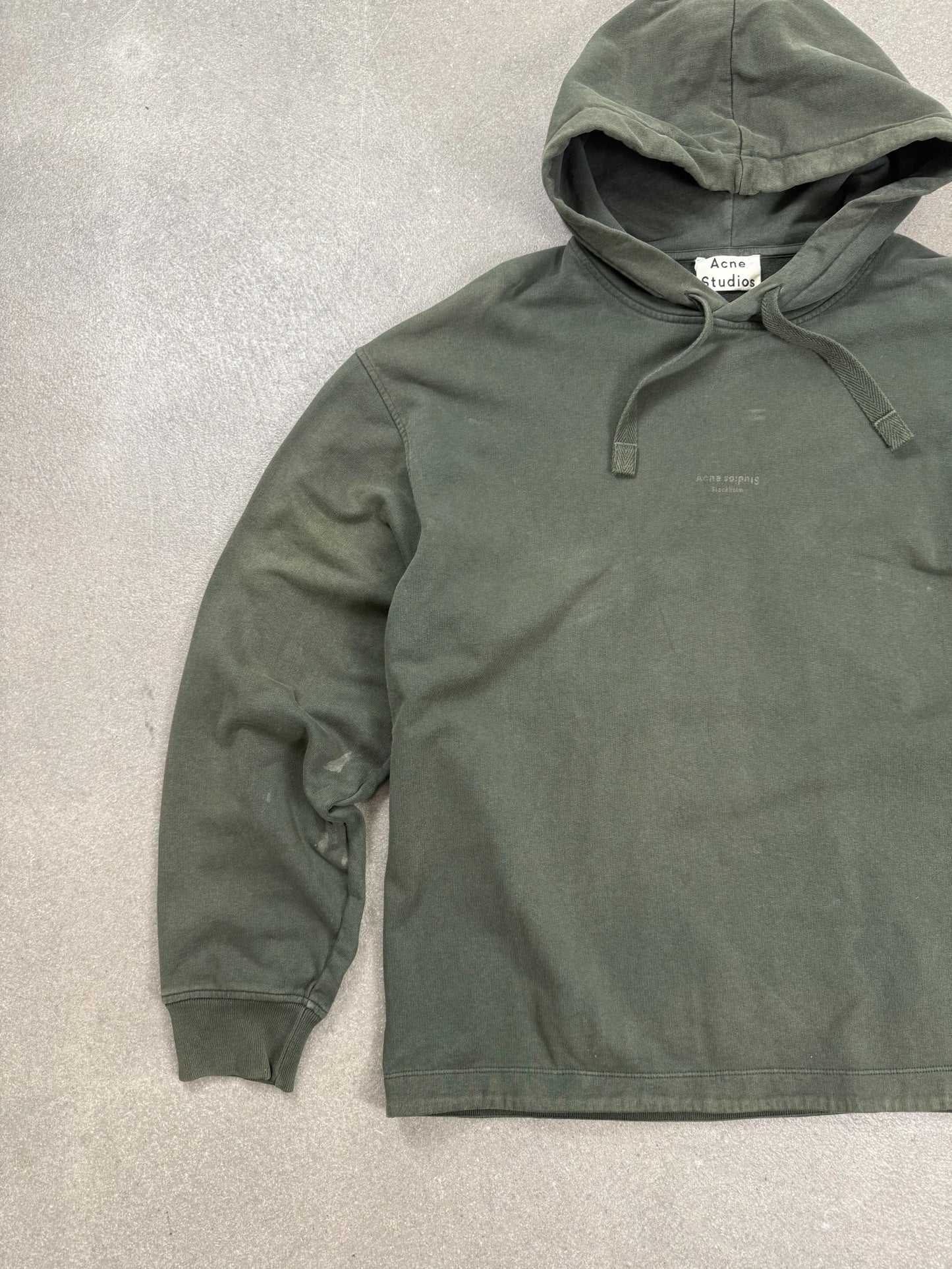2020 Acne Studios Franklin Felpa Con Cappuccio Verde Militare Reverse Logo |  Taglia M