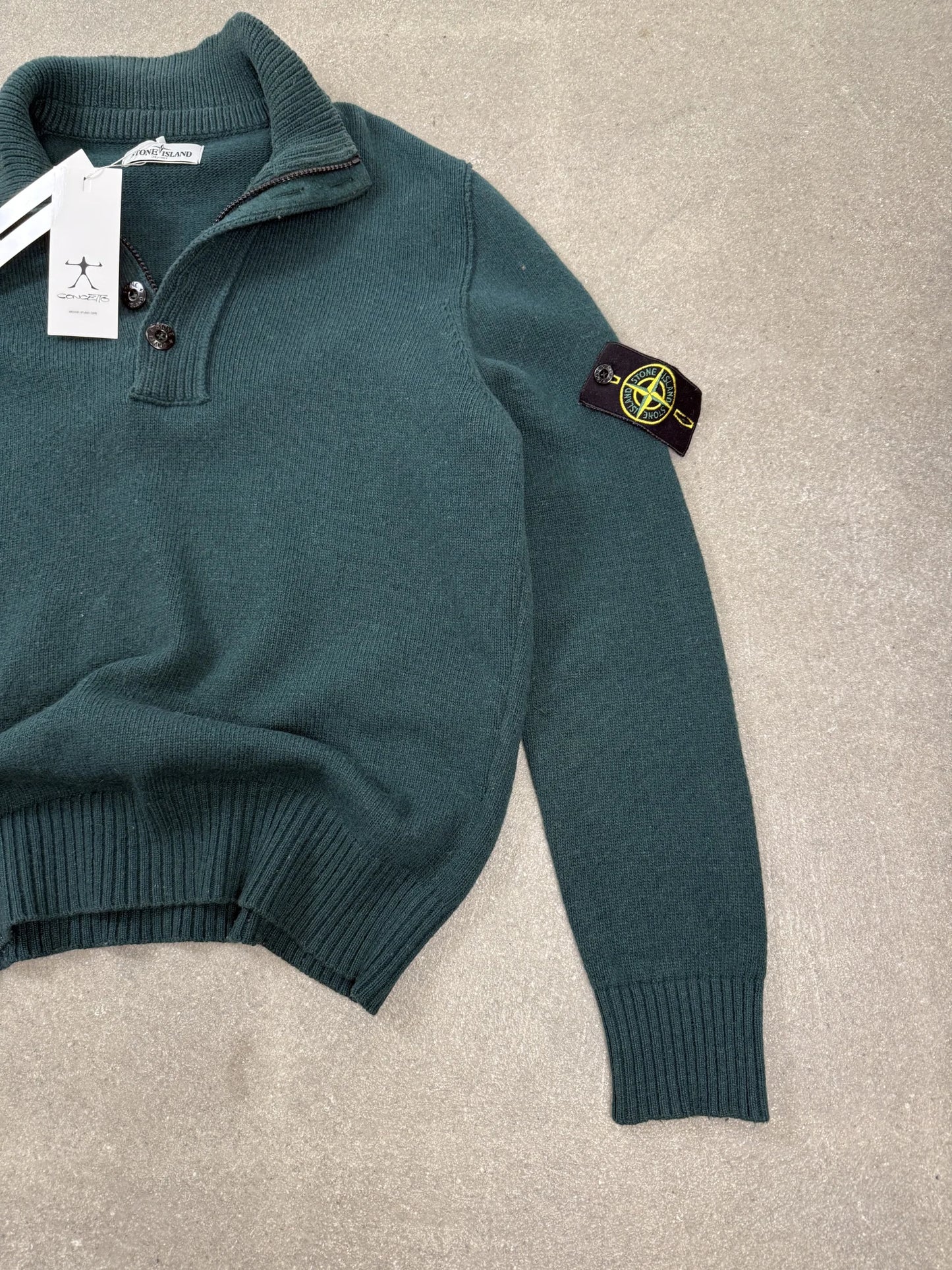 Maglione Stone Island AW 2013 1/4 Zip e Bottoni in Lana Verde scuro | Taglia L