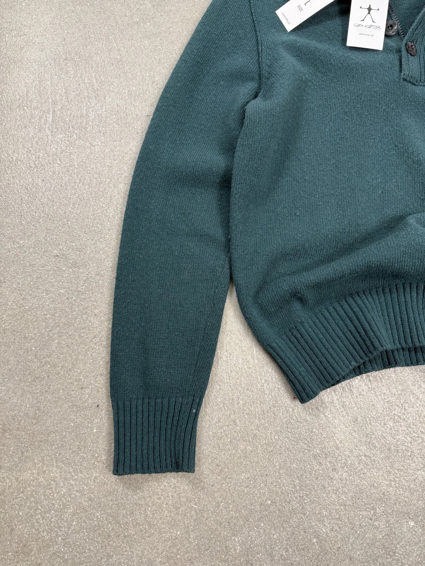 Maglione Stone Island AW 2013 1/4 Zip e Bottoni in Lana Verde scuro | Taglia L