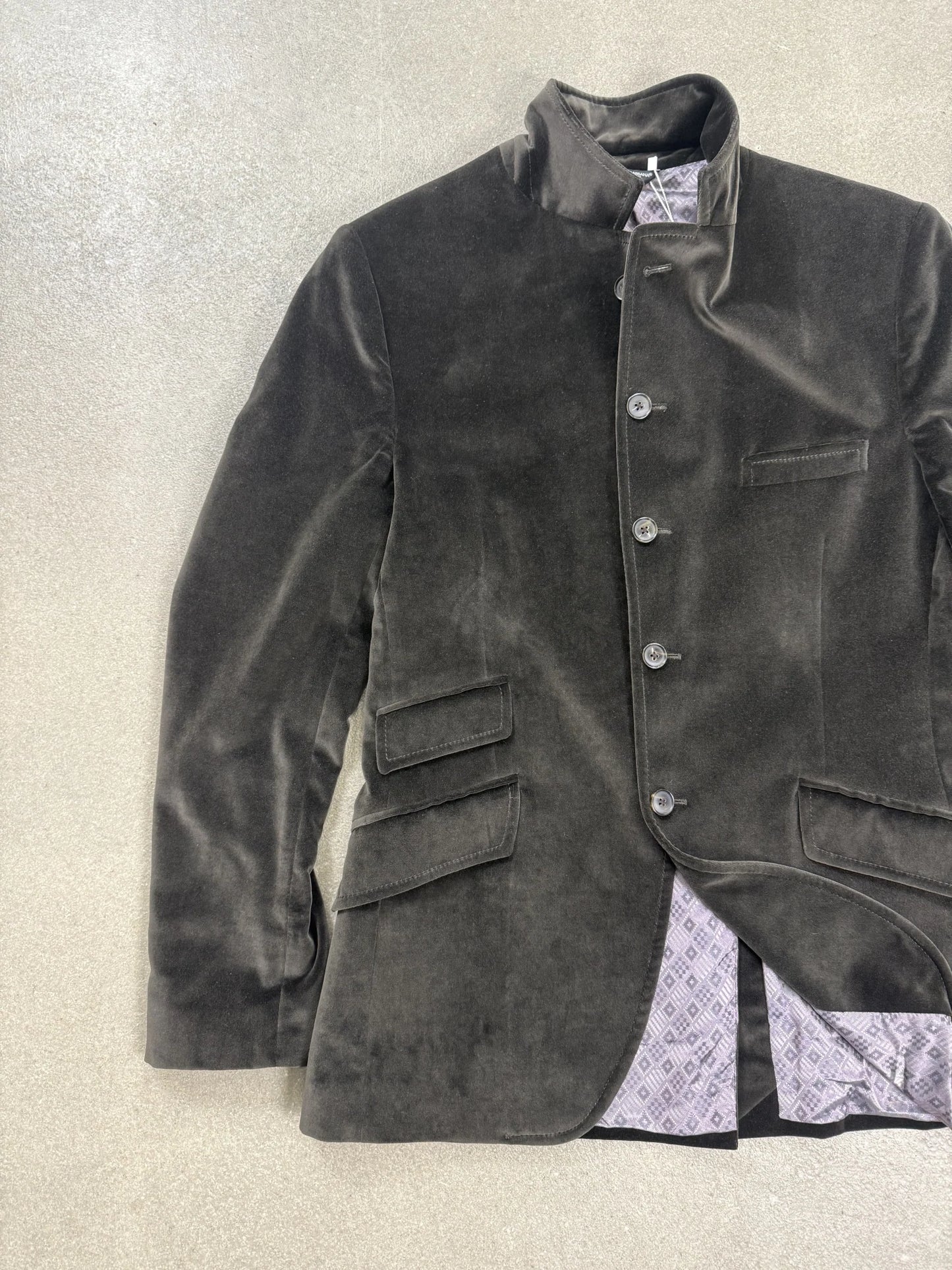 Giacca Dolce & Gabbana Velvet Blazer Archive 2006 Collo Coreana Tasche Asimmetriche in Marrone | Taglia 50 IT
