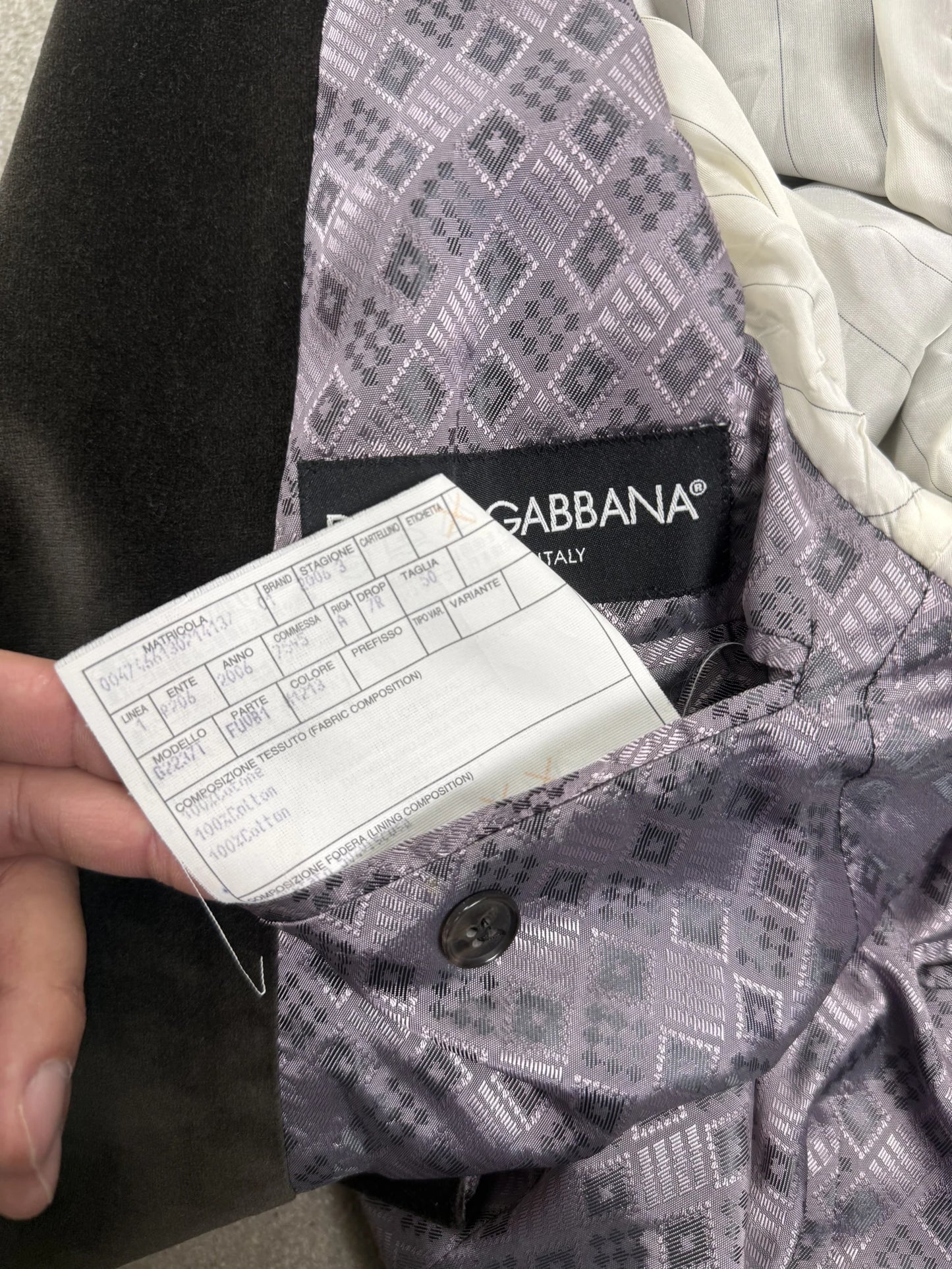 Giacca Dolce & Gabbana Velvet Blazer Archive 2006 Collo Coreana Tasche Asimmetriche in Marrone | Taglia 50 IT