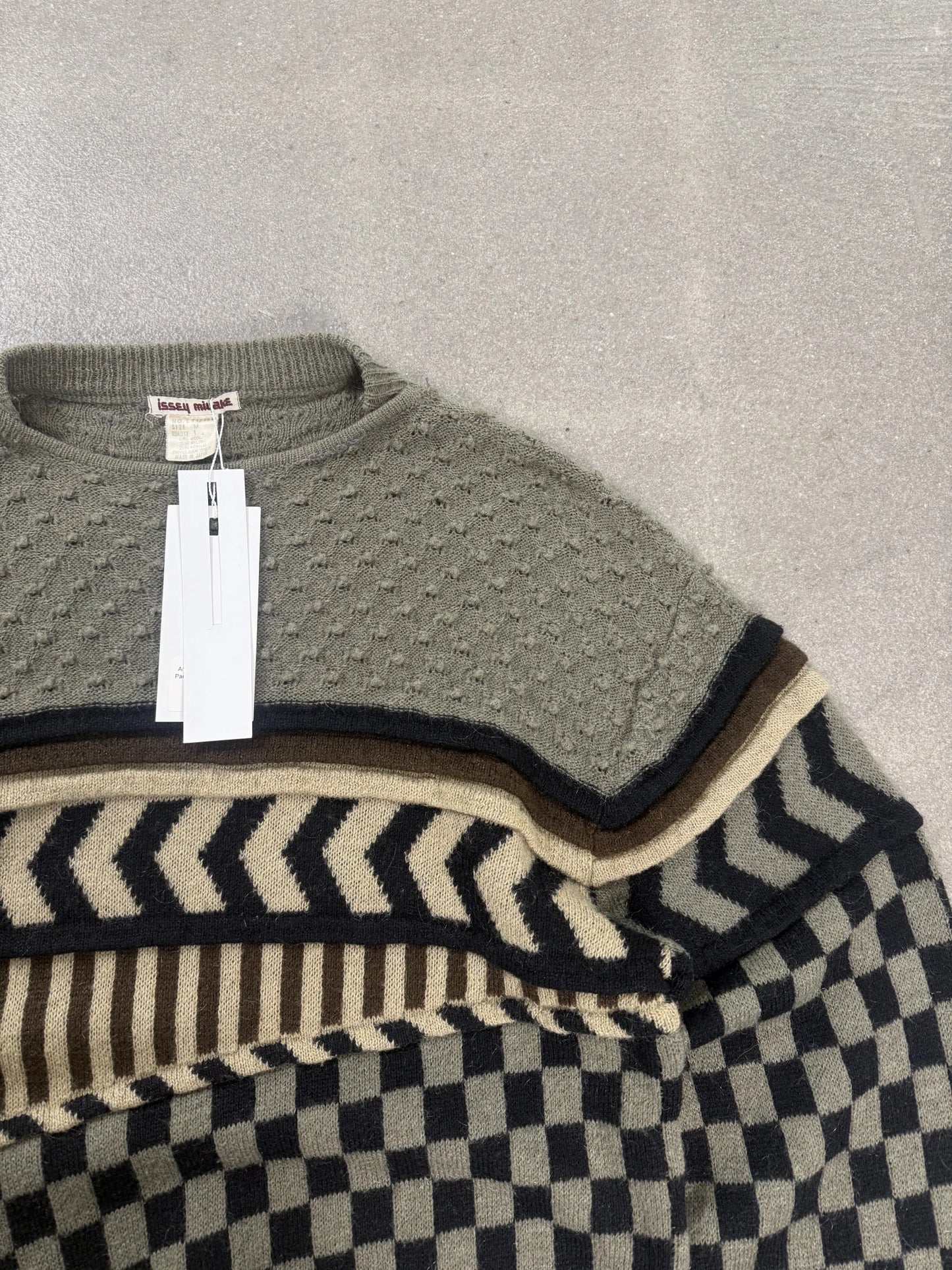 Maglione Vintage Issey Miyake Main Line A/W 1982 Patchwork Geometric Knit Sweater | Taglia M
