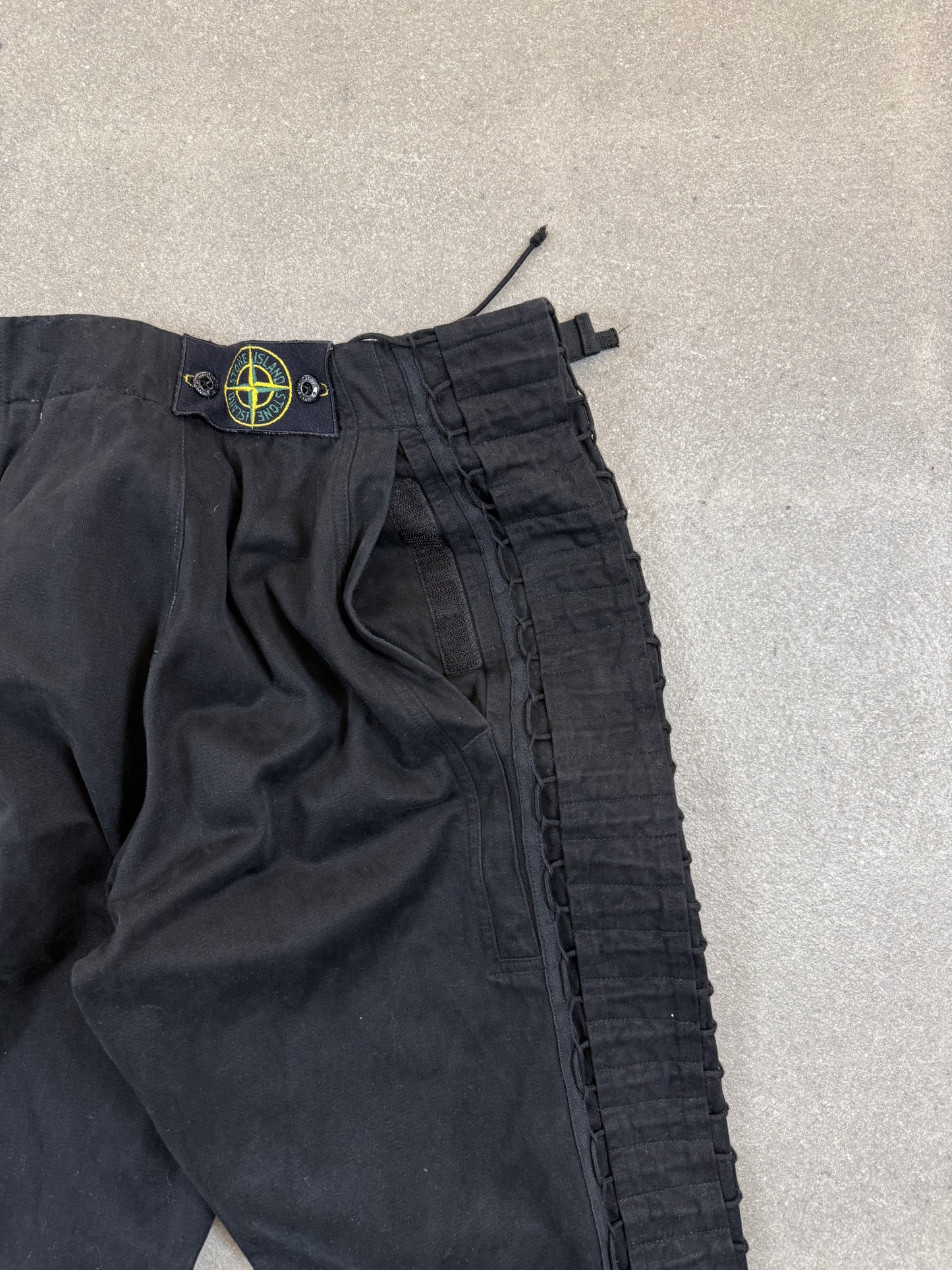 Pantaloni Stone Island Vintage AW 2003 Biker Laced Flight Pants Neri 46 Paul Harvey Era | Taglia IT 46