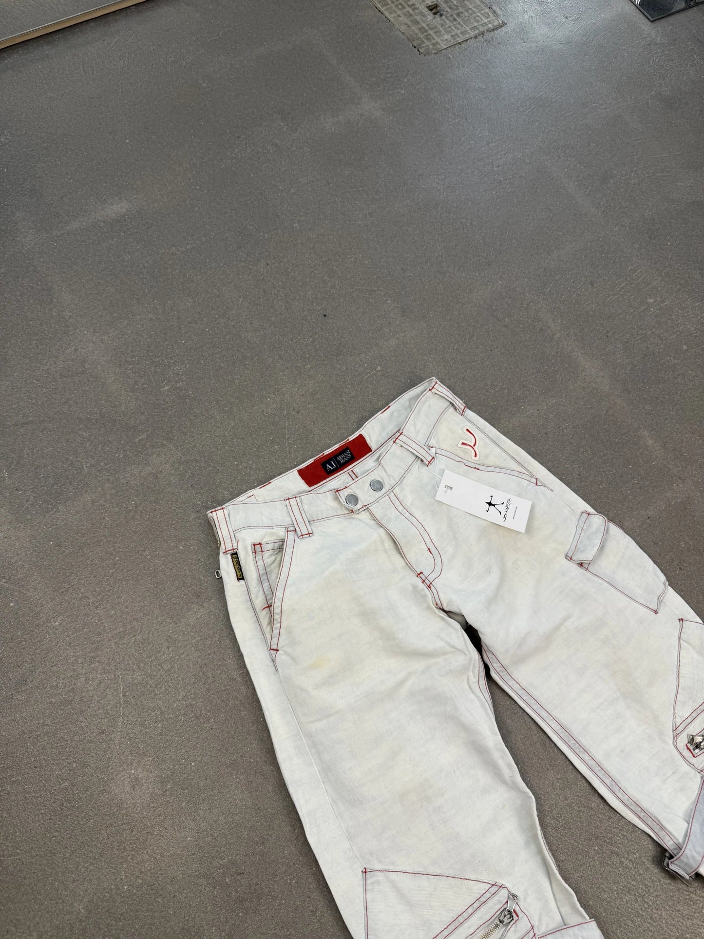 Pantaloni Armani Jeans Vintage 2004 Cargo Canapa Cotone Bianco W38 | Archive