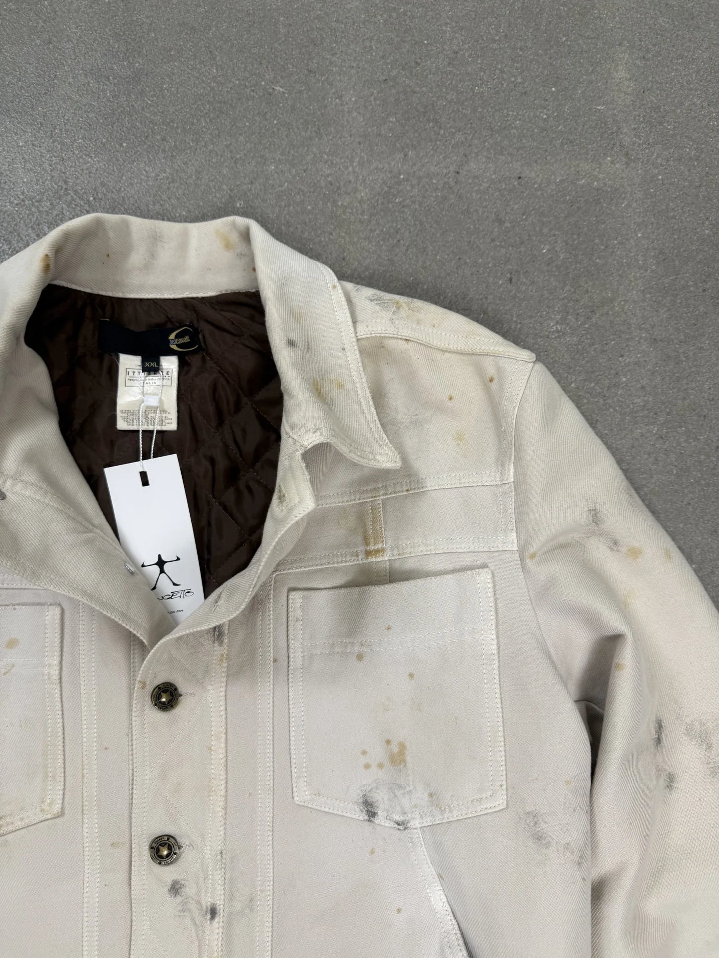 Giacca Just Cavalli Vintage 2004 Denim Sporco Panna Boxy Taglia XXL | Archive