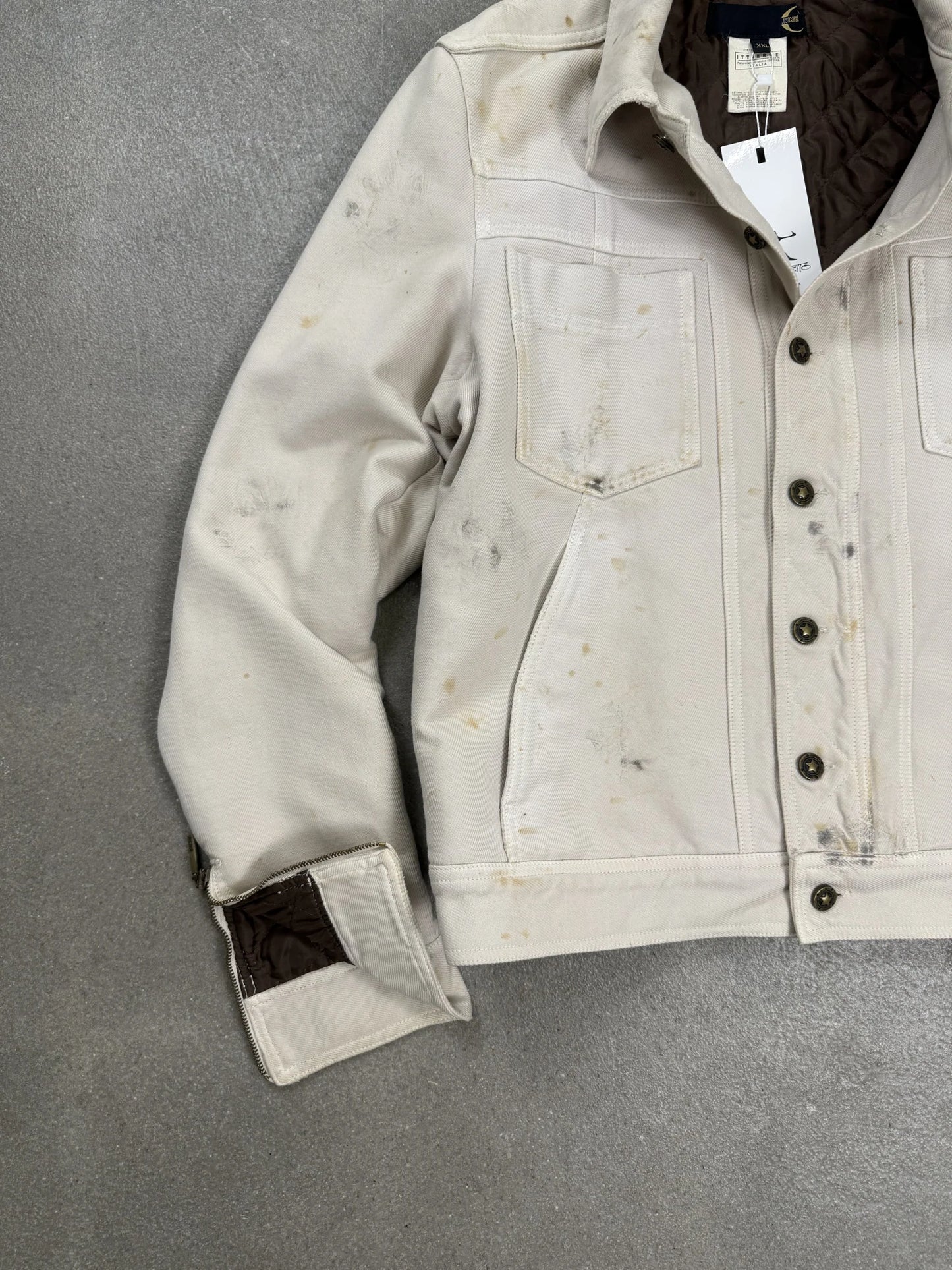 Giacca Just Cavalli Vintage 2004 Denim Sporco Panna Boxy Taglia XXL | Archive