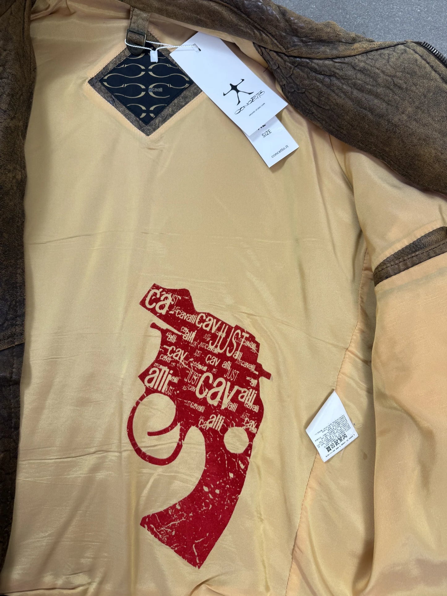 Giacca Just Cavalli Vintage 2005 Pelle Cracklé Invecchiata Taglia XL | Archive