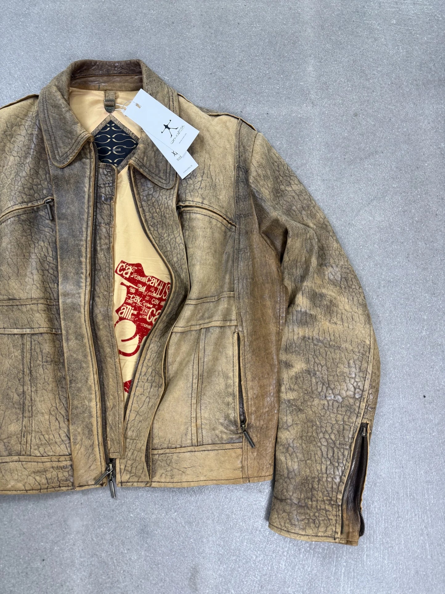 Giacca Just Cavalli Vintage 2005 Pelle Cracklé Invecchiata Taglia XL | Archive