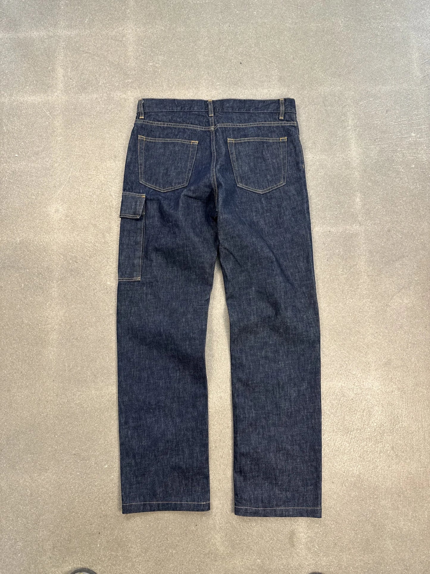 Helmut Lang Archive Cargo Denim Jeans 1998 Made in Italy – Dark Raw Denim W34