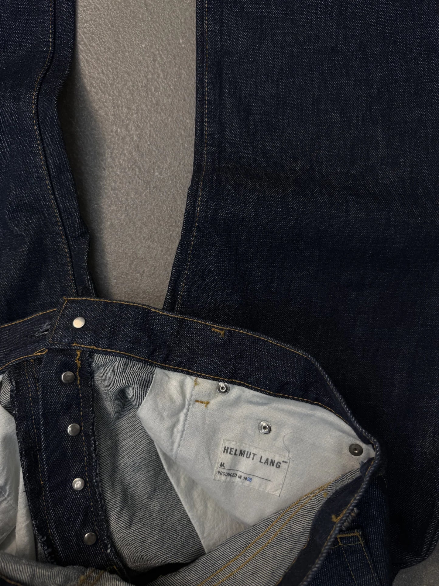 Helmut Lang Archive Cargo Denim Jeans 1998 Made in Italy – Dark Raw Denim W34