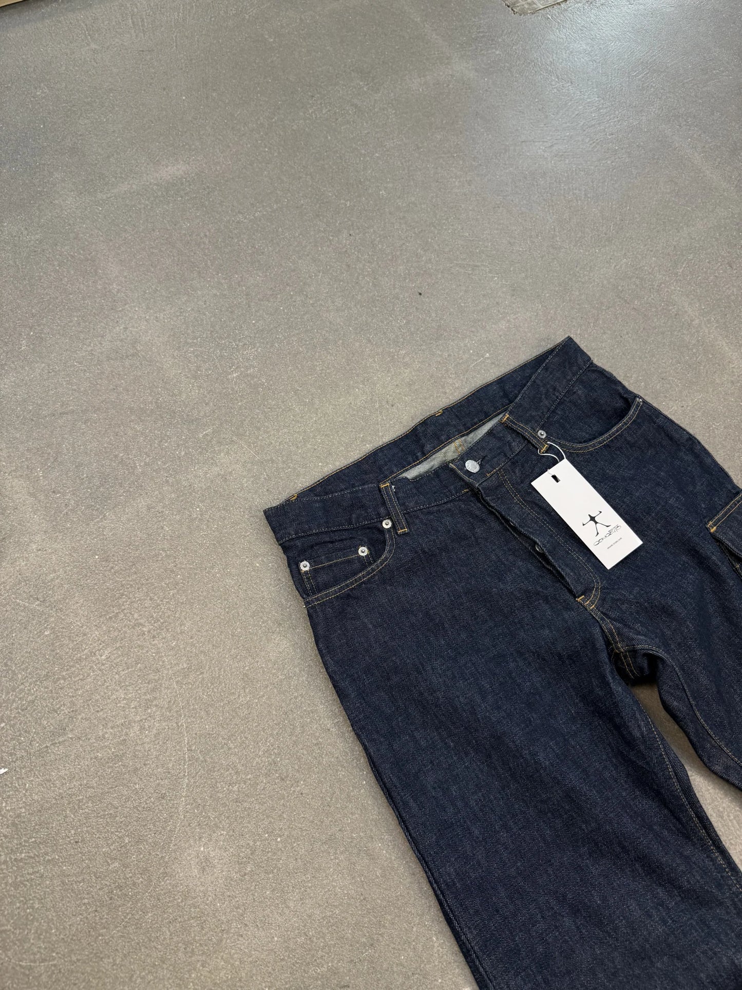 Helmut Lang Archive Cargo Denim Jeans 1998 Made in Italy – Dark Raw Denim W34