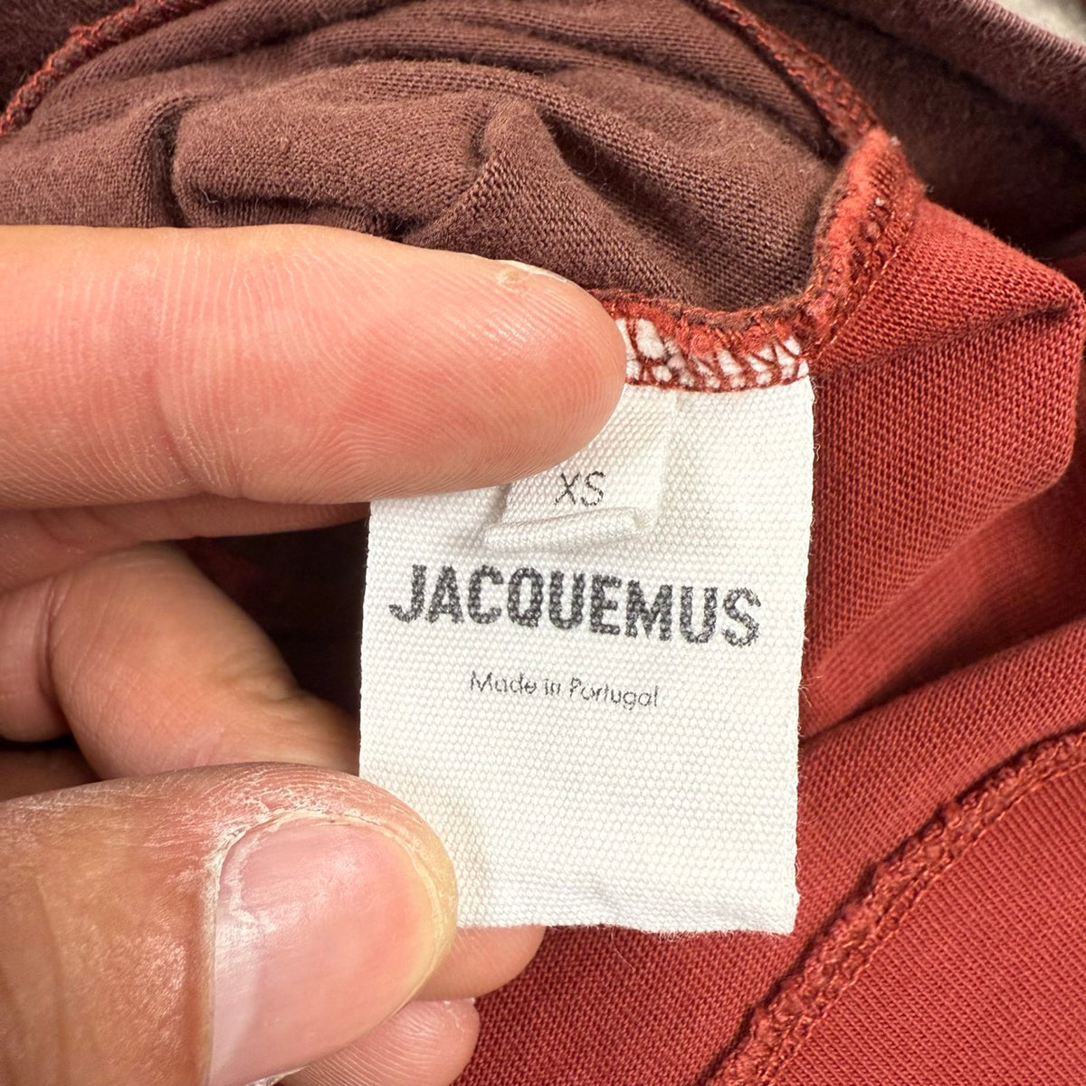 2021 Jacquemus Le T-shirt 3D Carro Maglia Maniche Lunghe Bicolore in Rosso Terracotta | Taglia XS - M