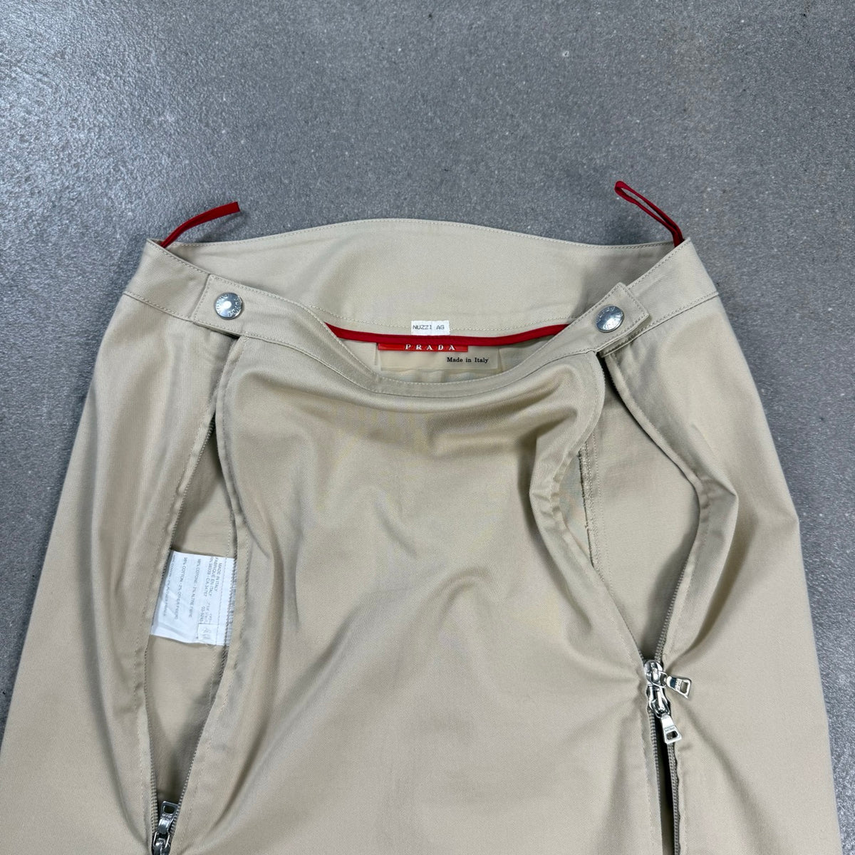 1999 archivio Prada Sport Beige gonna utility doppia zip | taglia 40 IT