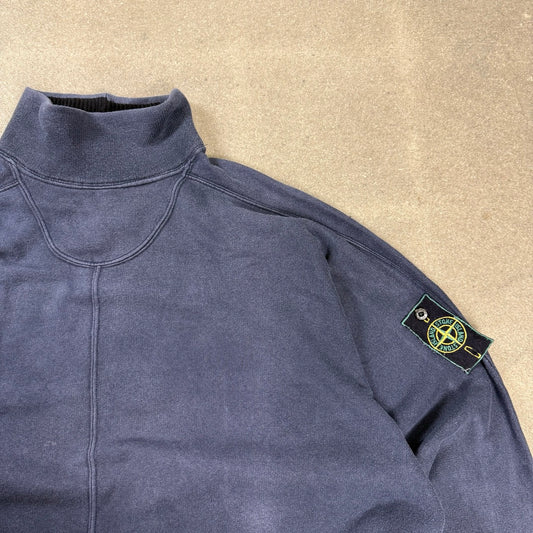 1980s archivio Stone Island Massimo Osti era felpa Green Edge Badge Collo Alto Blu | Taglia L