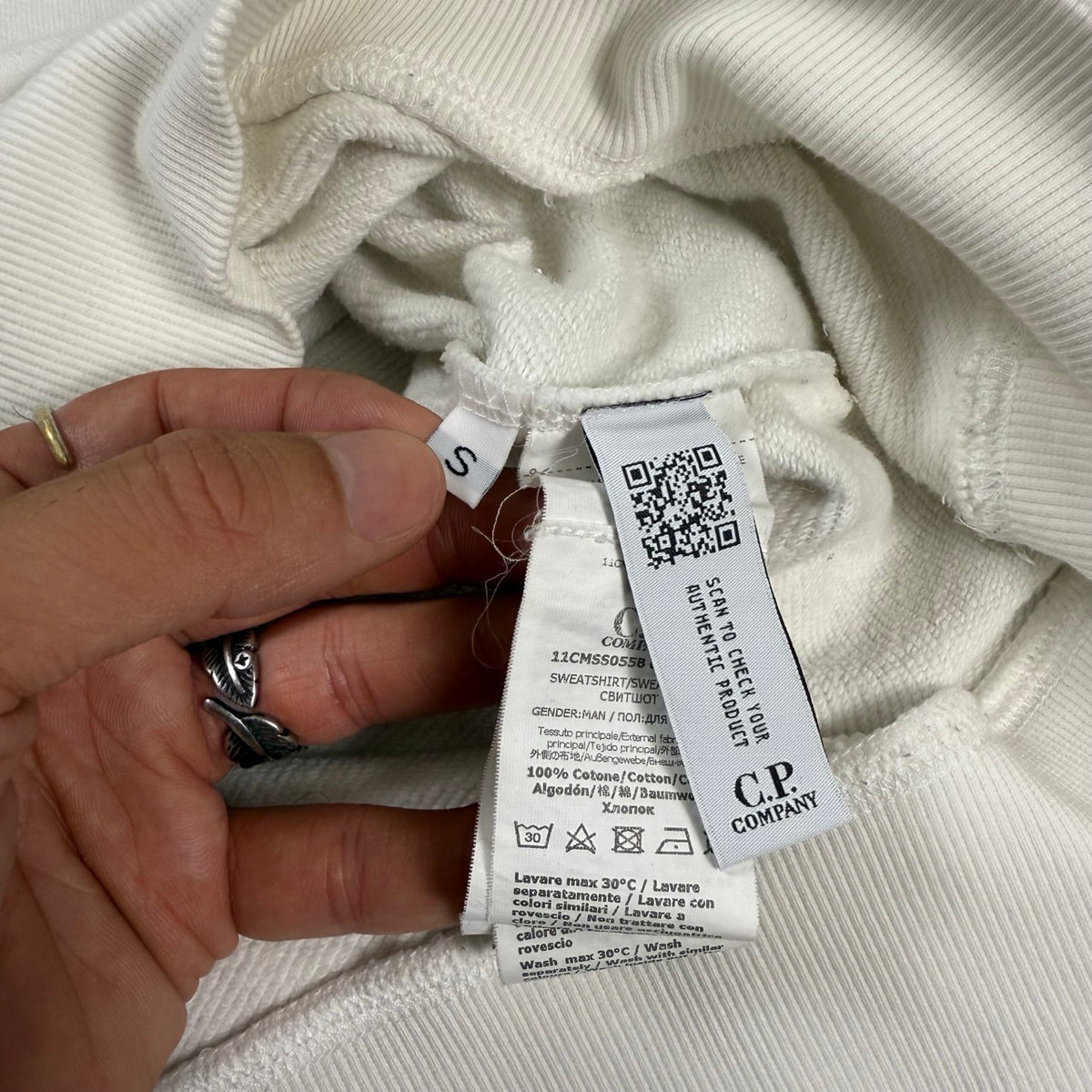 2021 C.P. Company Felpa Girocollo Bianca Small Box Logo | Taglia S