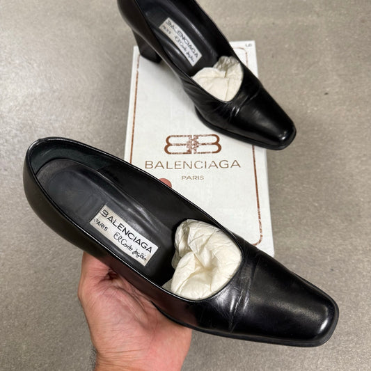 1988 archivio Balenciaga Tacchi Décolleté Pelle Nera con Scatola | Taglia 36