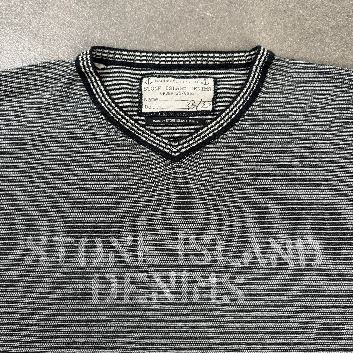 2008 Stone Island Denims Longsleeve Scollo a V a Righe | Taglia L