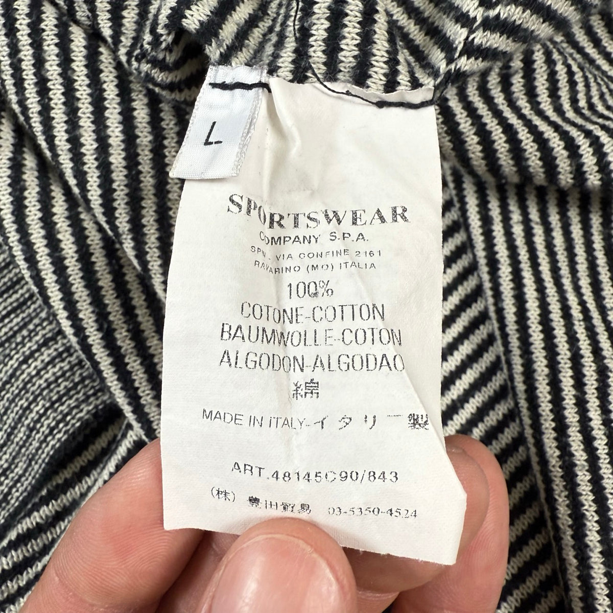 2008 Stone Island Denims Longsleeve Scollo a V a Righe | Taglia L
