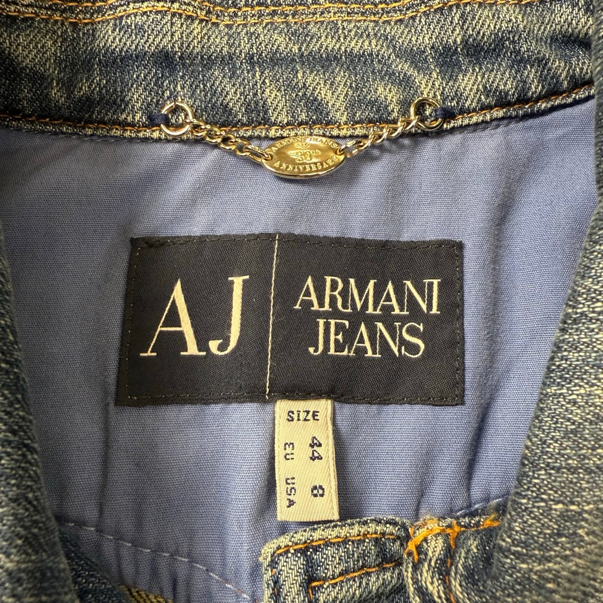 2011 archivio Armani Giacca Tucker Denim 30º Anniversario con Maniche Staccabili | Taglia 44IT