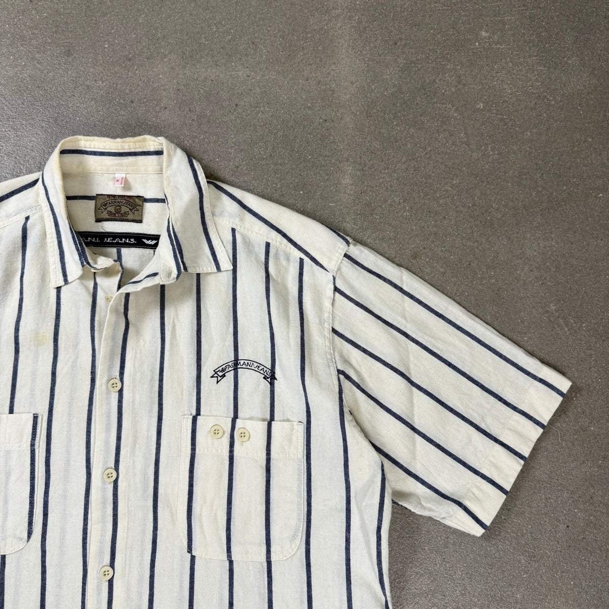 1996 archivio Armani Camicia Bowling a Righe con Maniche corte | Taglia M