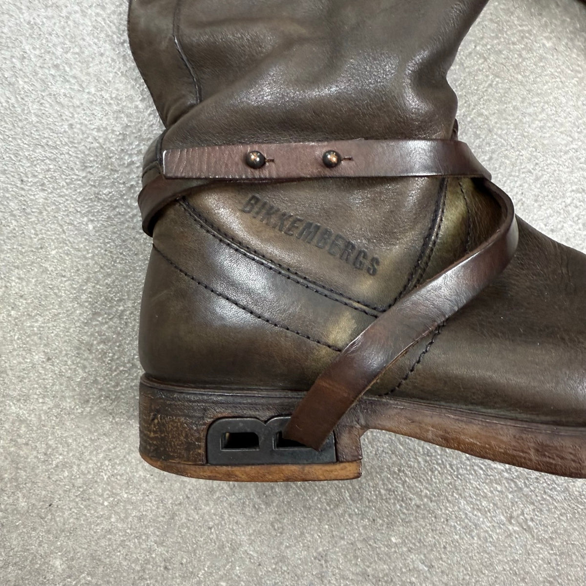 2002 archivio Dirk Bikkembergs Stivali Alti in Pelle Tacco Metallo con Logo B | Taglia 37
