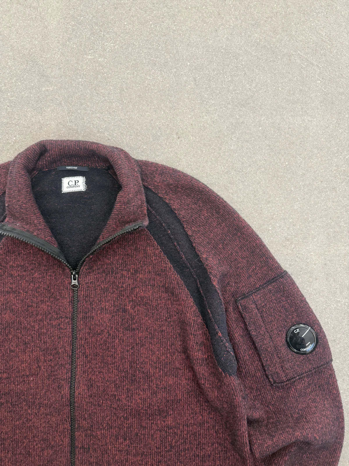 2019 C.P. Company Men's Full Zip Wool Blend Knit Jumper Lens Sleeve Burgundy | Size 50 IT L