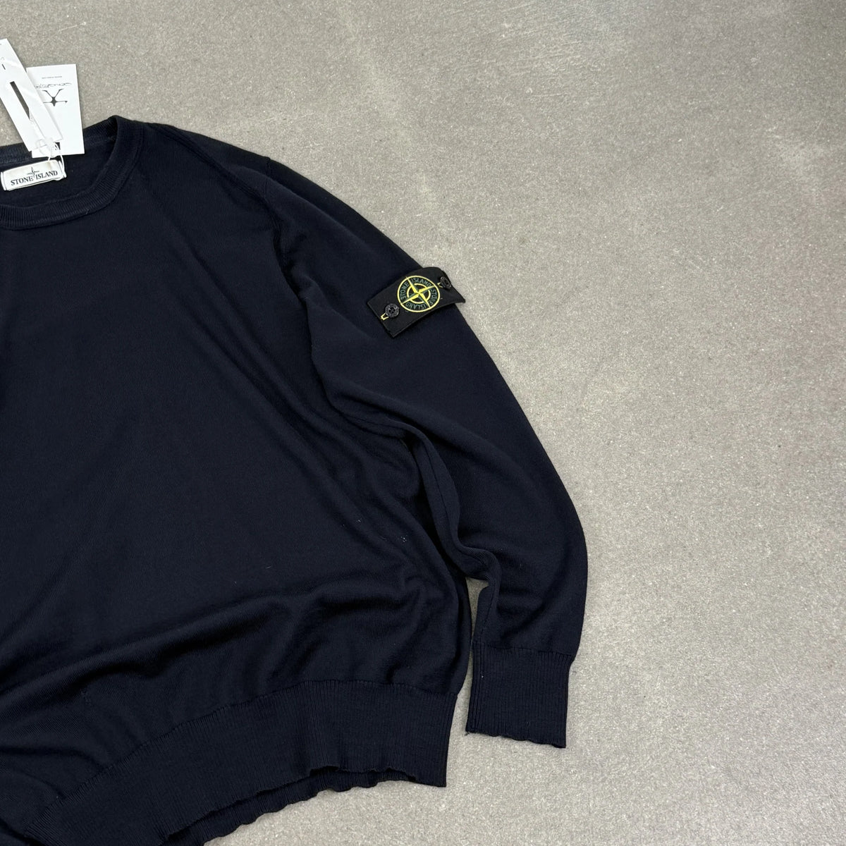 2018 Stone Island Navy Blue Fine Gauge Crewneck Knit Jumper Compass Badge | Size XXL