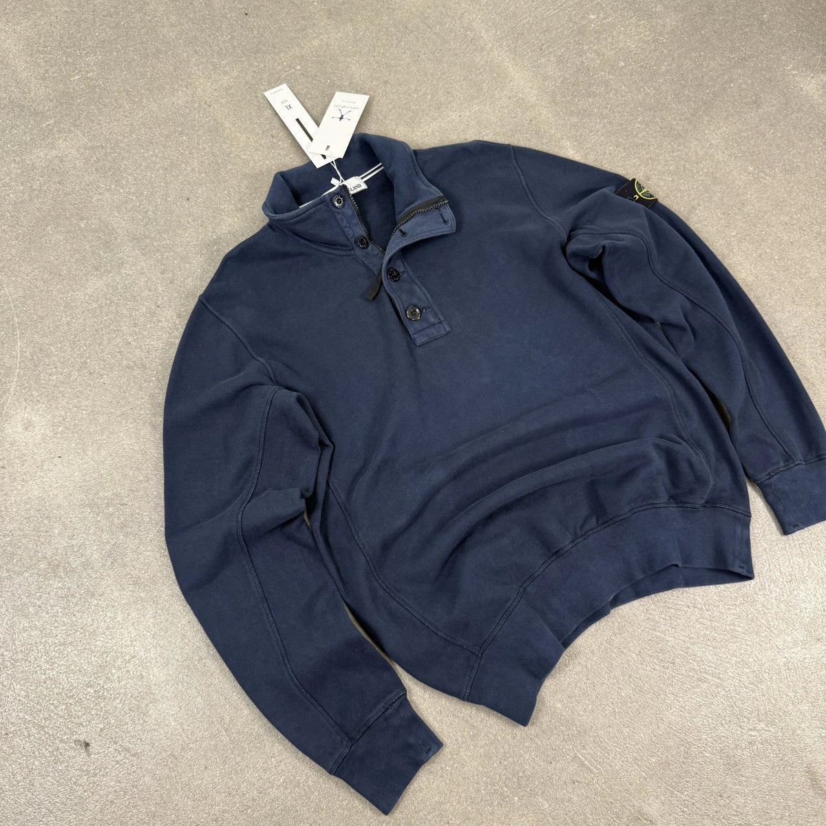 2014 Stone Island Navy Blue Half Zip Button Sweatshirt Compass Badge | Size XL