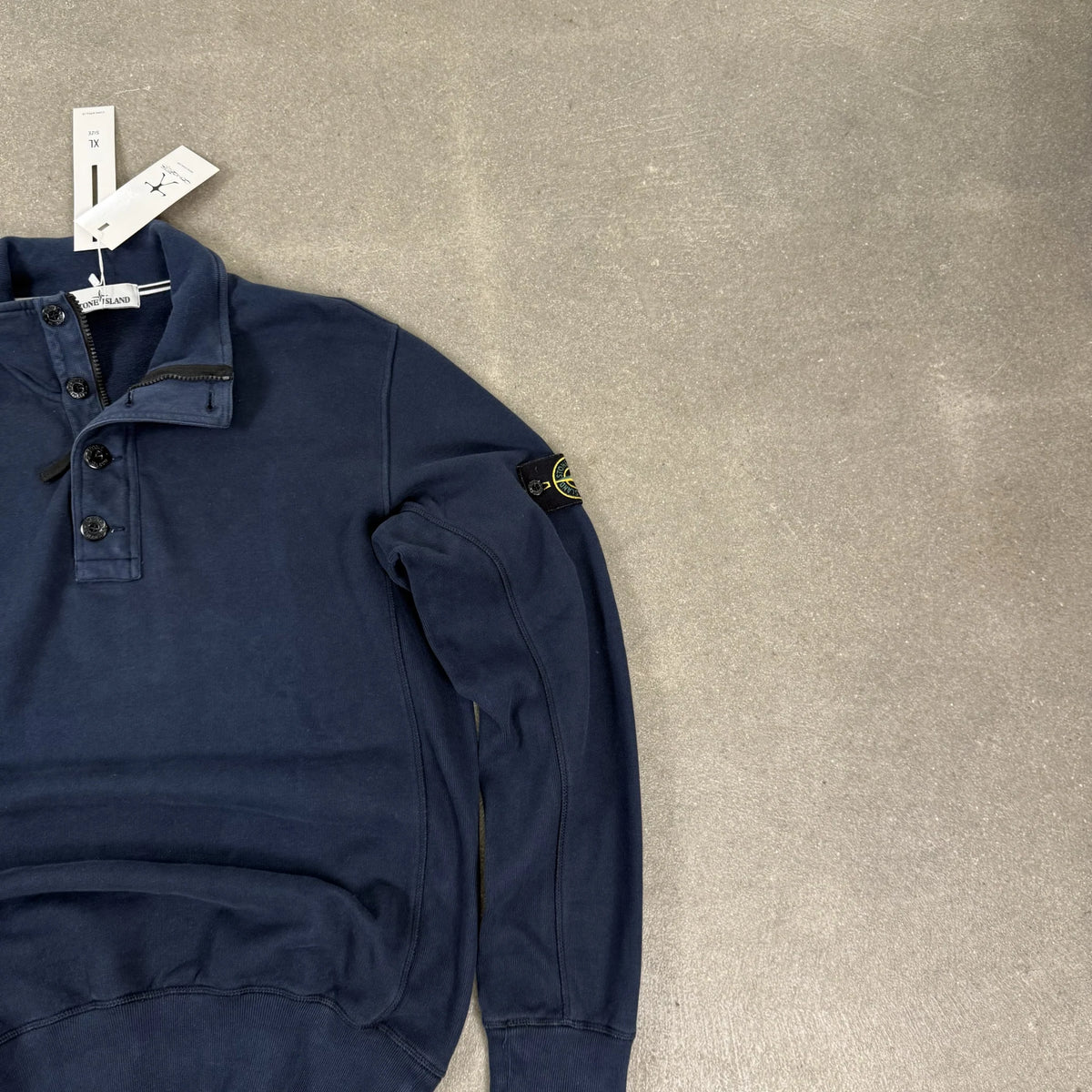 2014 Stone Island Navy Blue Half Zip Button Sweatshirt Compass Badge | Size XL