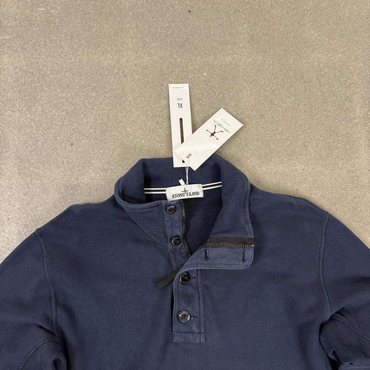 2014 Stone Island Navy Blue Half Zip Button Sweatshirt Compass Badge | Size XL