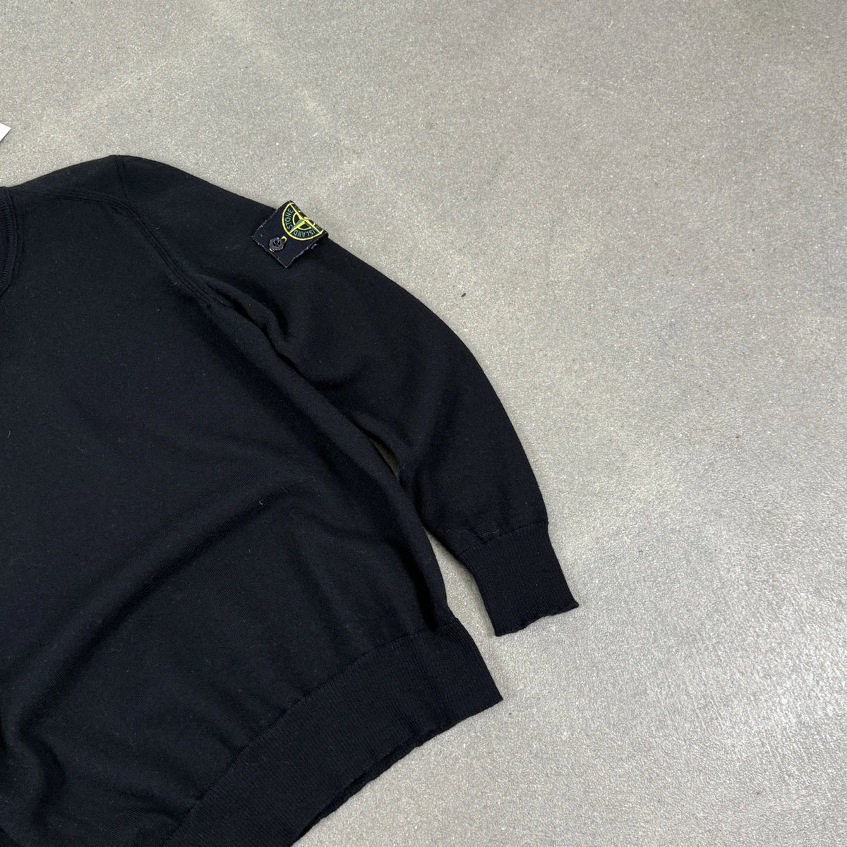 2018 Stone Island Black Wool Crewneck Sweater Compass Badge Size L